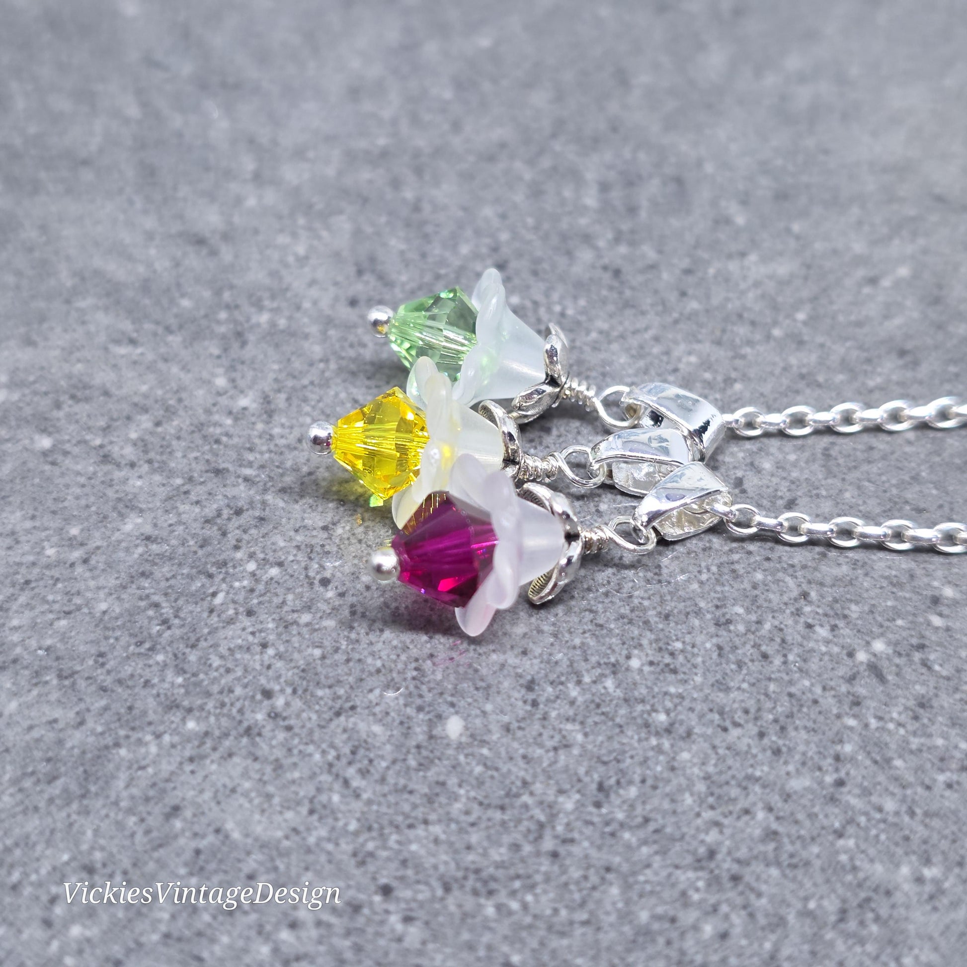 Family Birthstone Flower Necklace with a Choice of Chains, Personalised Jewelry, Special Occasion, Multi Birth Month, PRIMERO Crystals®