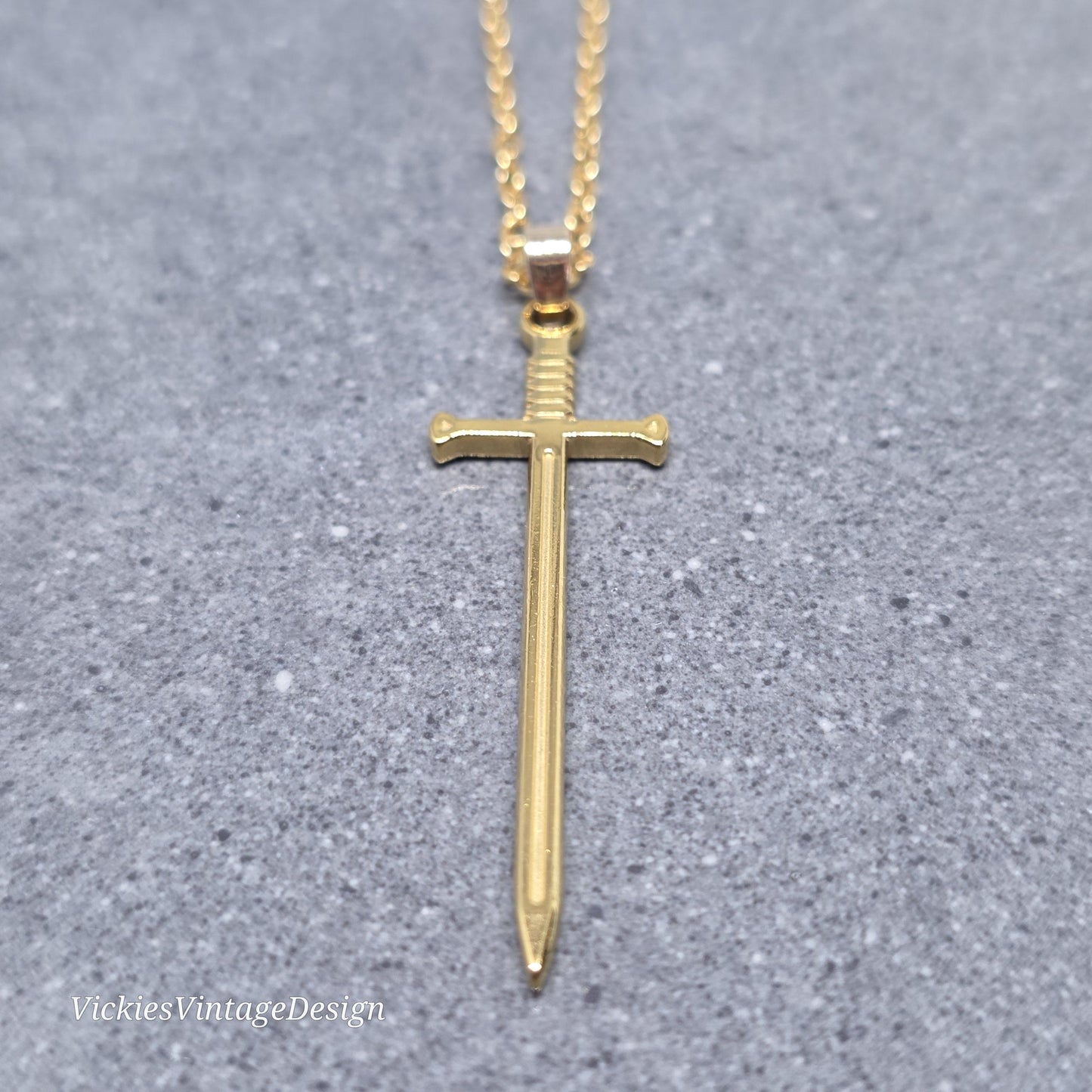 Sword Necklace, Miniature Sword, Choice of Chain Lengths, Real 18K Gold Plated