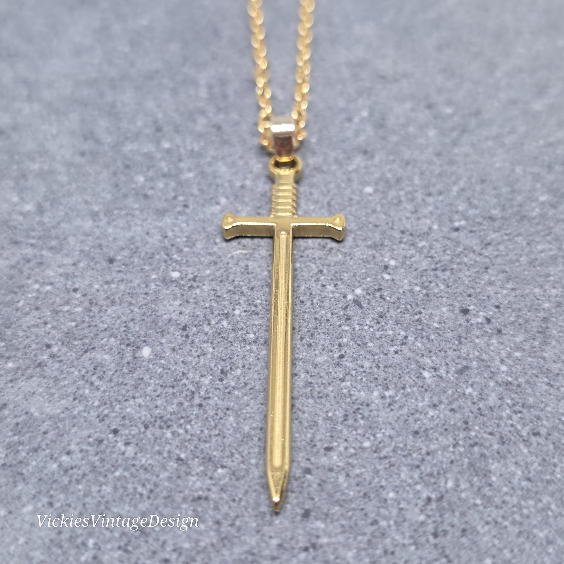 Sword Necklace, Miniature Sword, Choice of Chain Lengths, Real 18K Gold Plated