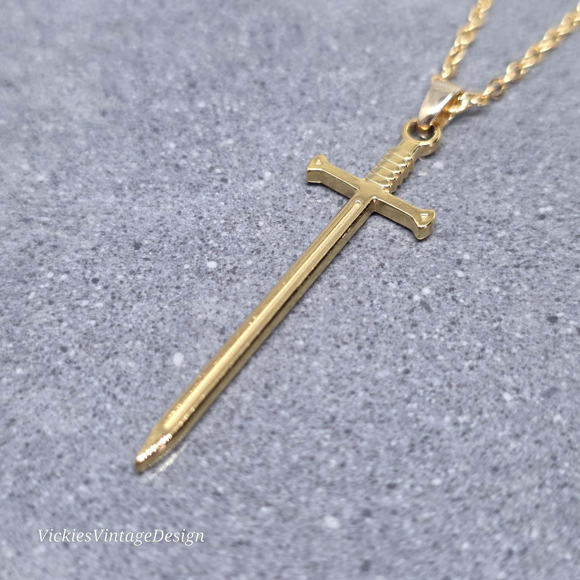 Sword Necklace, Miniature Sword, Choice of Chain Lengths, Real 18K Gold Plated