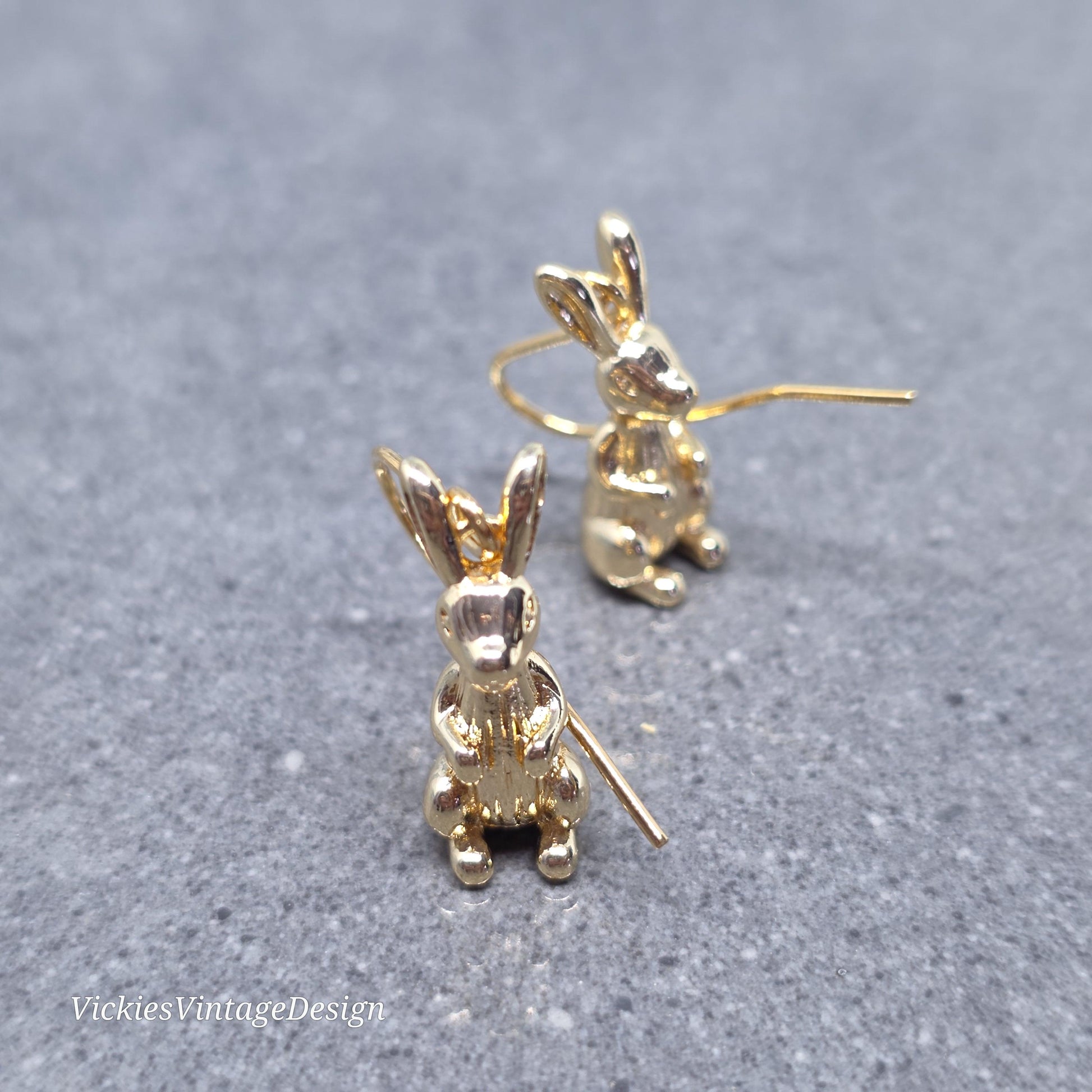 Rabbit Earrings with a Choice of Ear Wires: Real 18K Gold Plated Brass