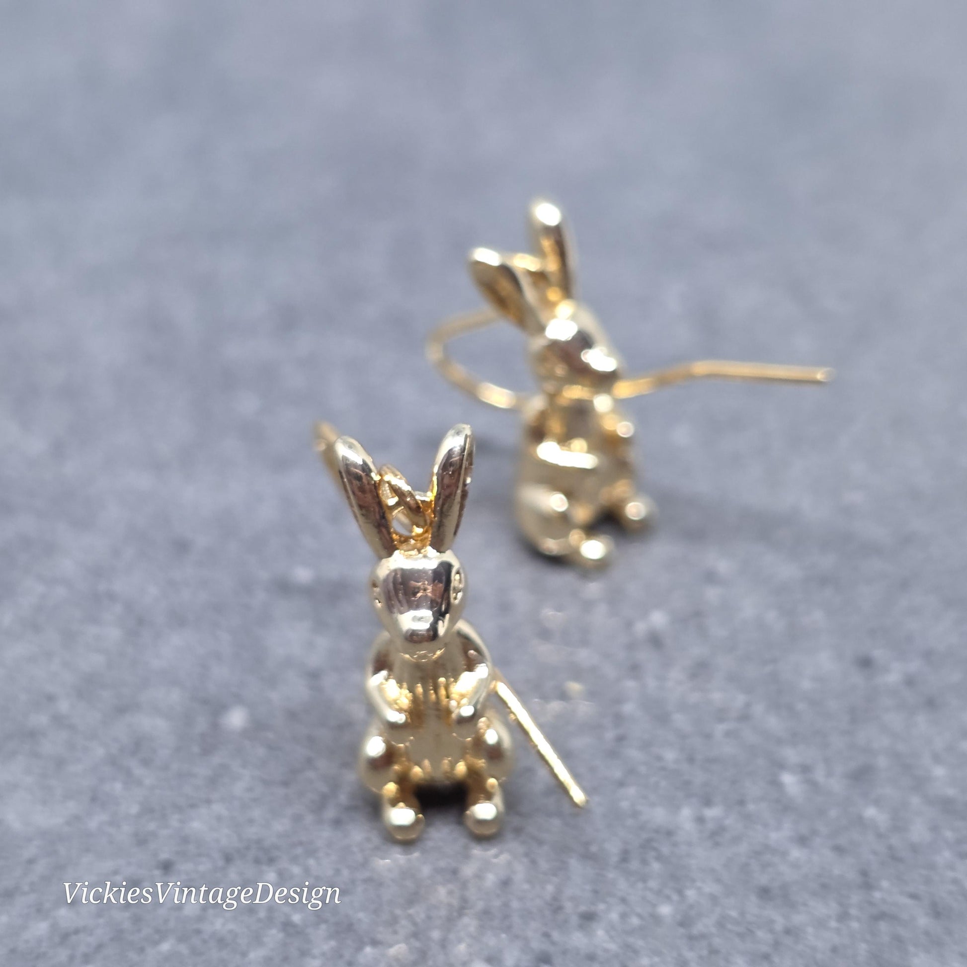 Rabbit Earrings with a Choice of Ear Wires: Real 18K Gold Plated Brass