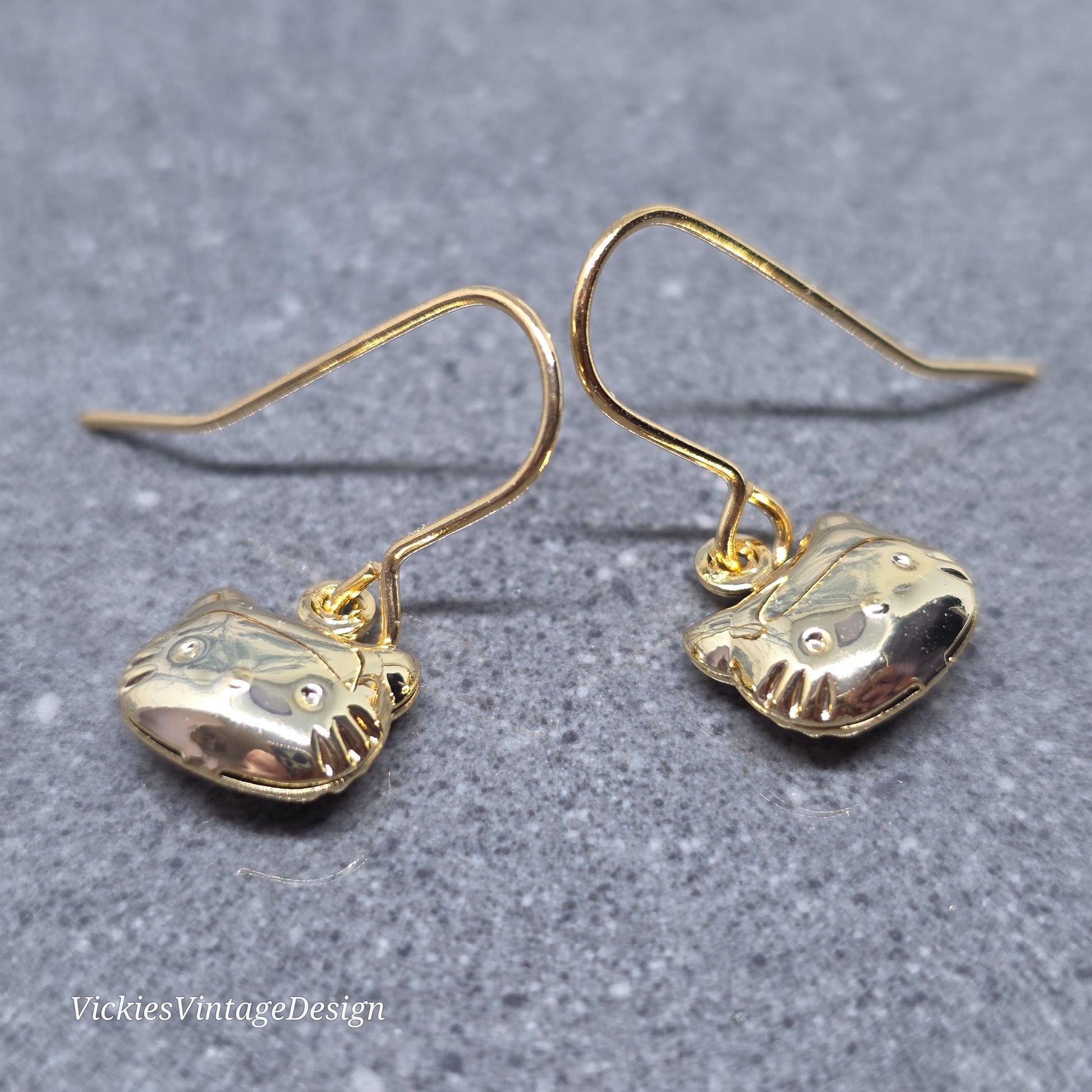 Cat Earrings with a Choice of Earrings Hypoallergenic Ear Wire: Brass 18k Gold Plated