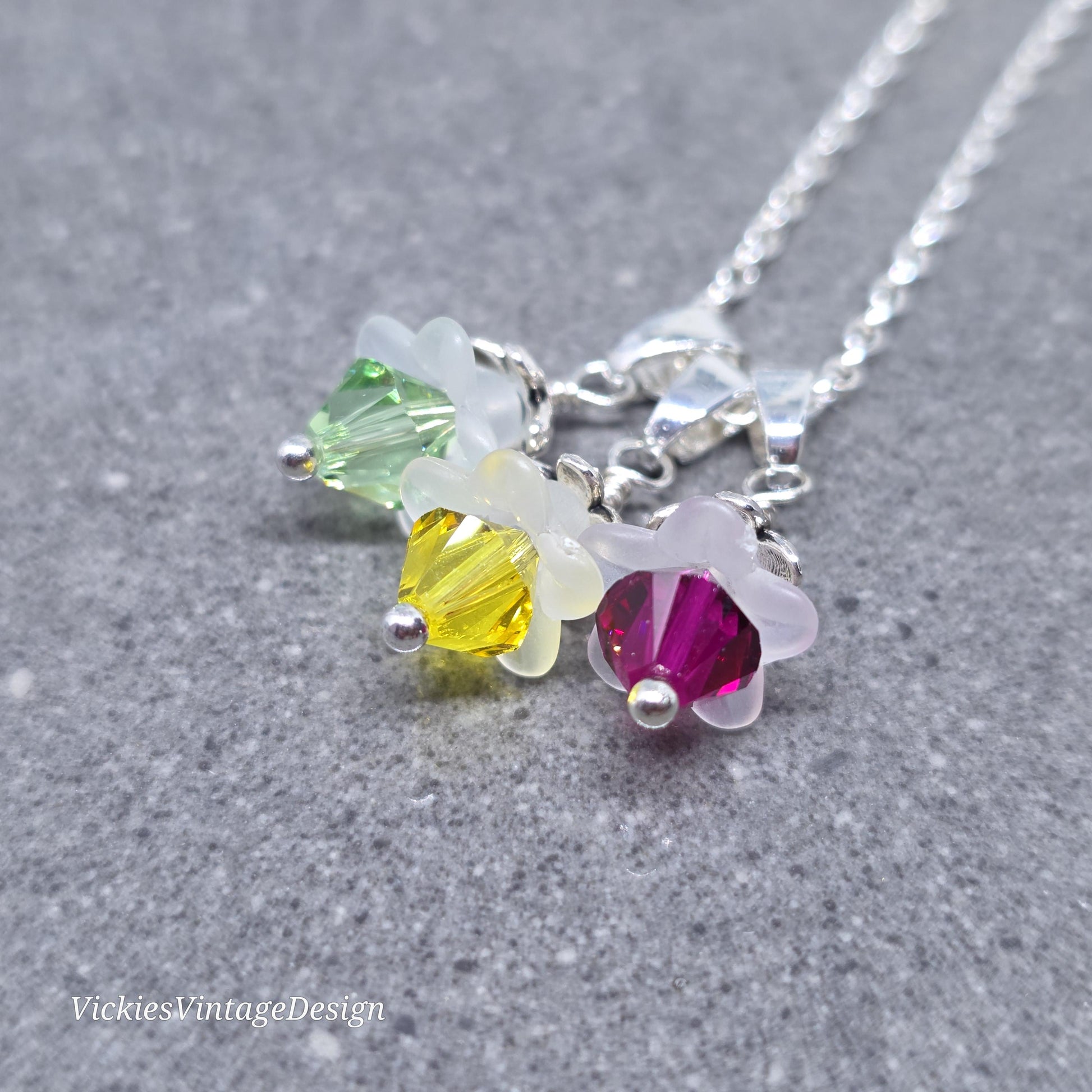 Family Birthstone Flower Necklace with a Choice of Chains, Personalised Jewelry, Special Occasion, Multi Birth Month, PRIMERO Crystals®