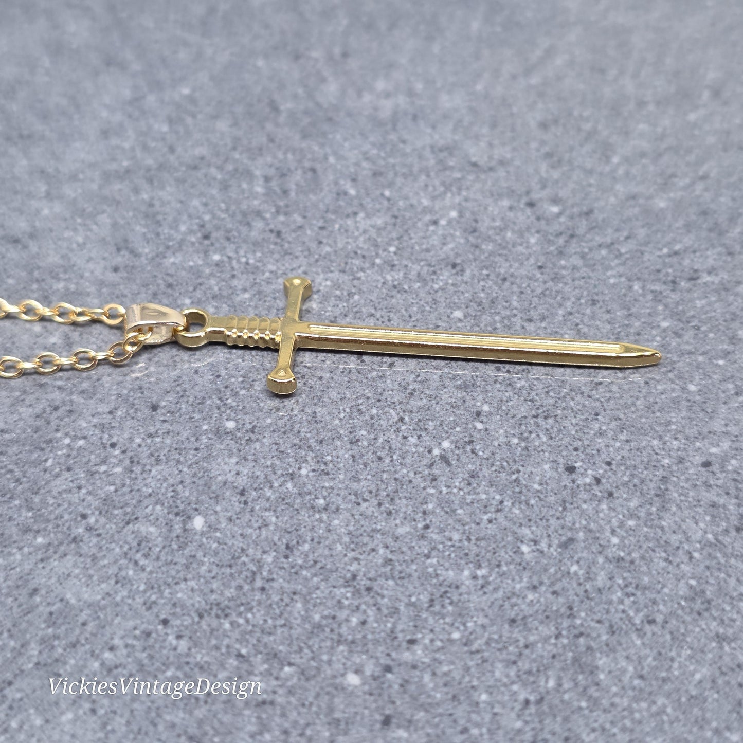 Sword Necklace, Miniature Sword, Choice of Chain Lengths, Real 18K Gold Plated