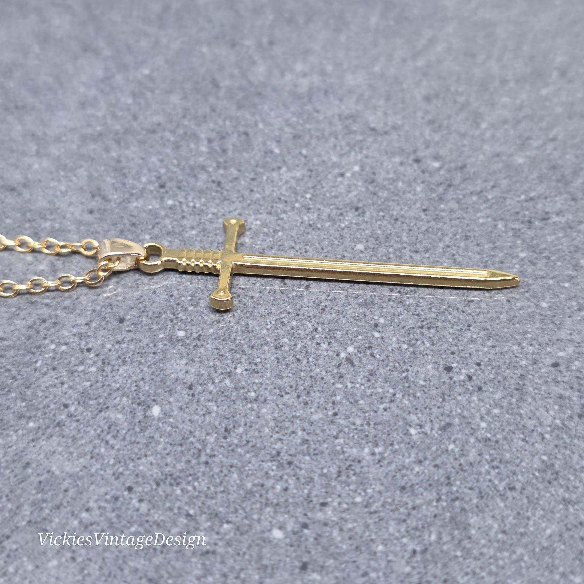Sword Necklace, Miniature Sword, Choice of Chain Lengths, Real 18K Gold Plated