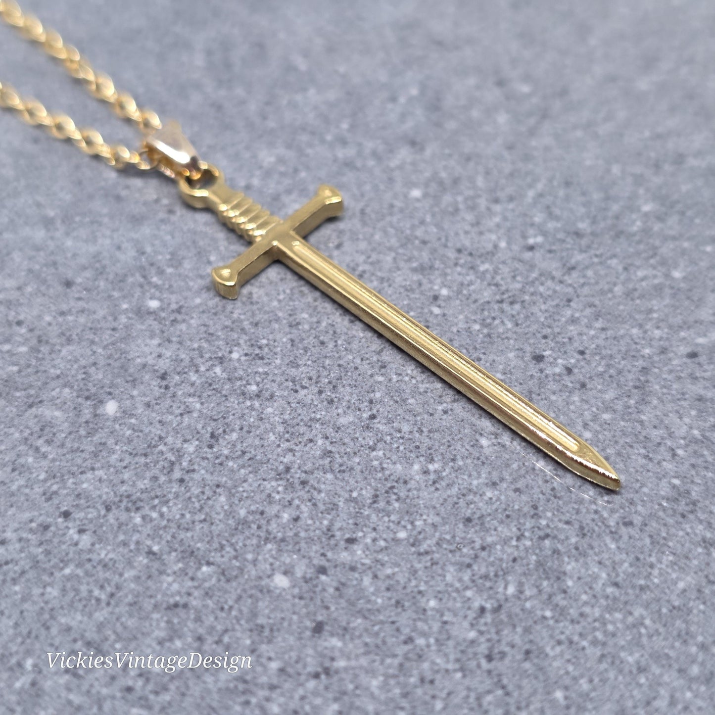 Sword Necklace, Miniature Sword, Choice of Chain Lengths, Real 18K Gold Plated