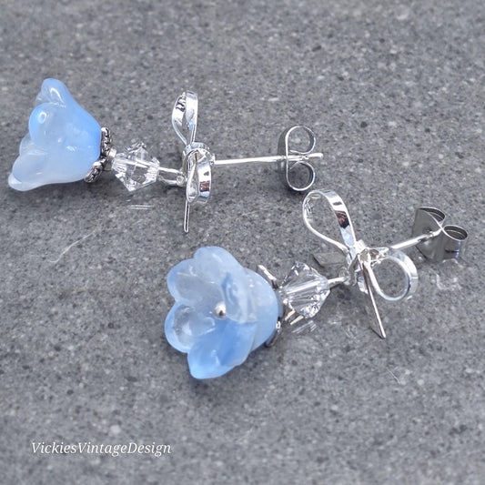Flower Earrings, Something Blue, Glass Flower, PRIMERO Crystals®