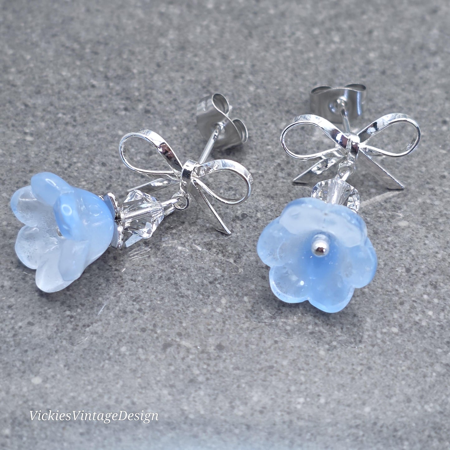 Flower Earrings, Something Blue, Glass Flower, PRIMERO Crystals®
