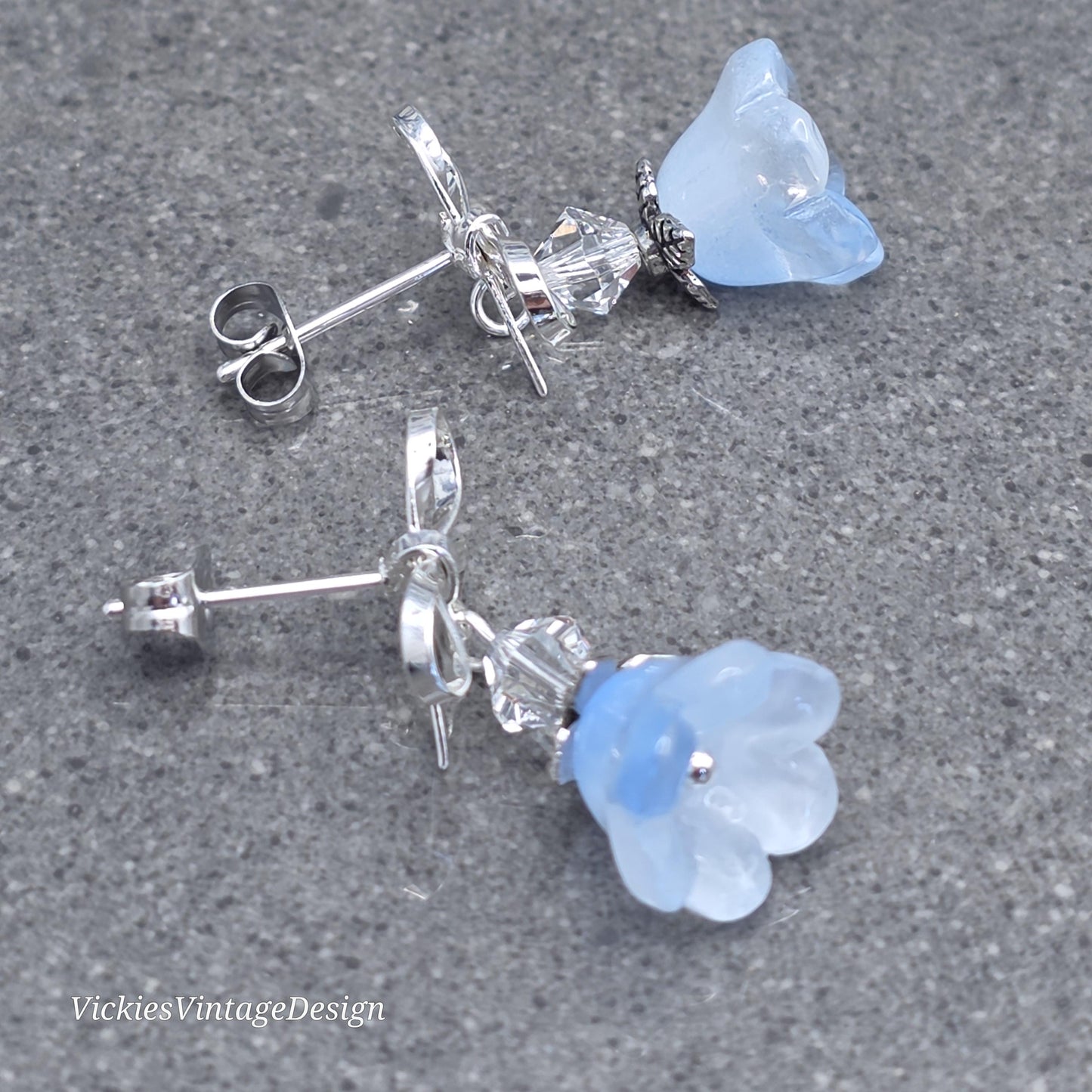 Flower Earrings, Something Blue, Glass Flower, PRIMERO Crystals®
