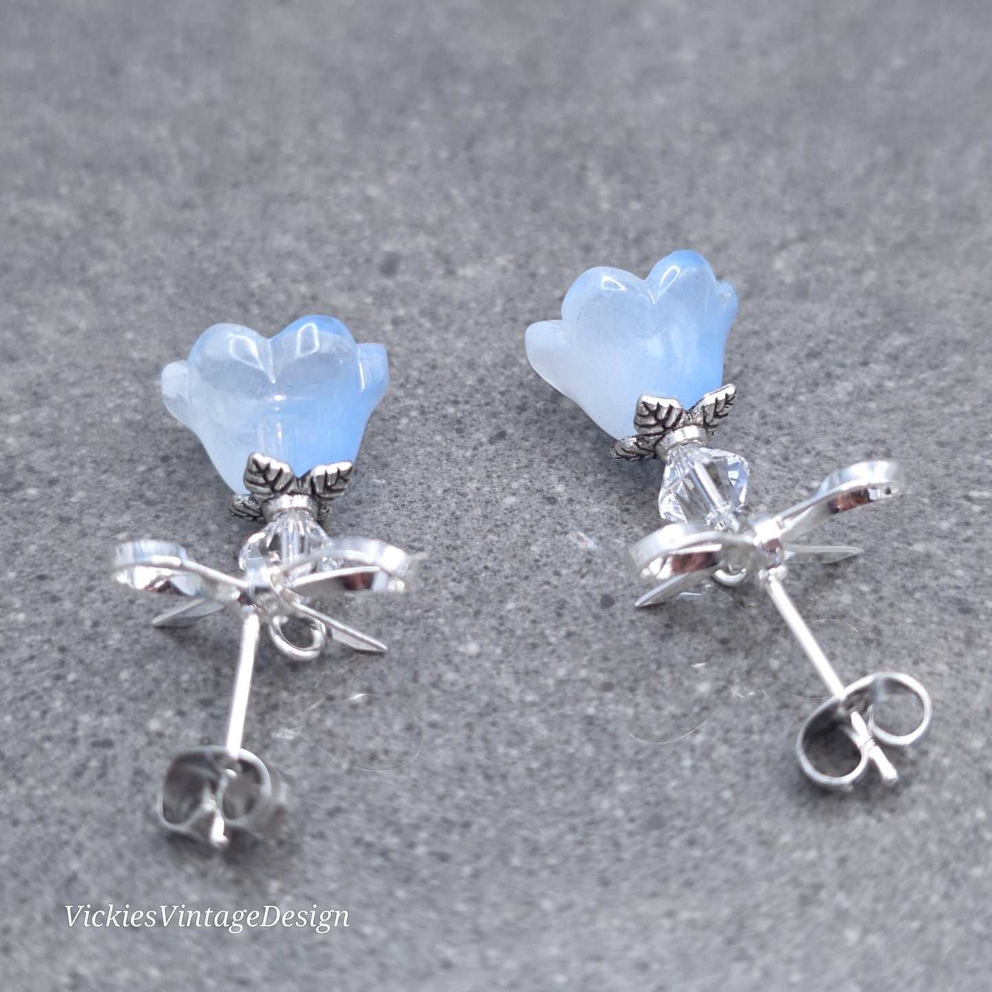 Flower Earrings, Something Blue, Glass Flower, PRIMERO Crystals®