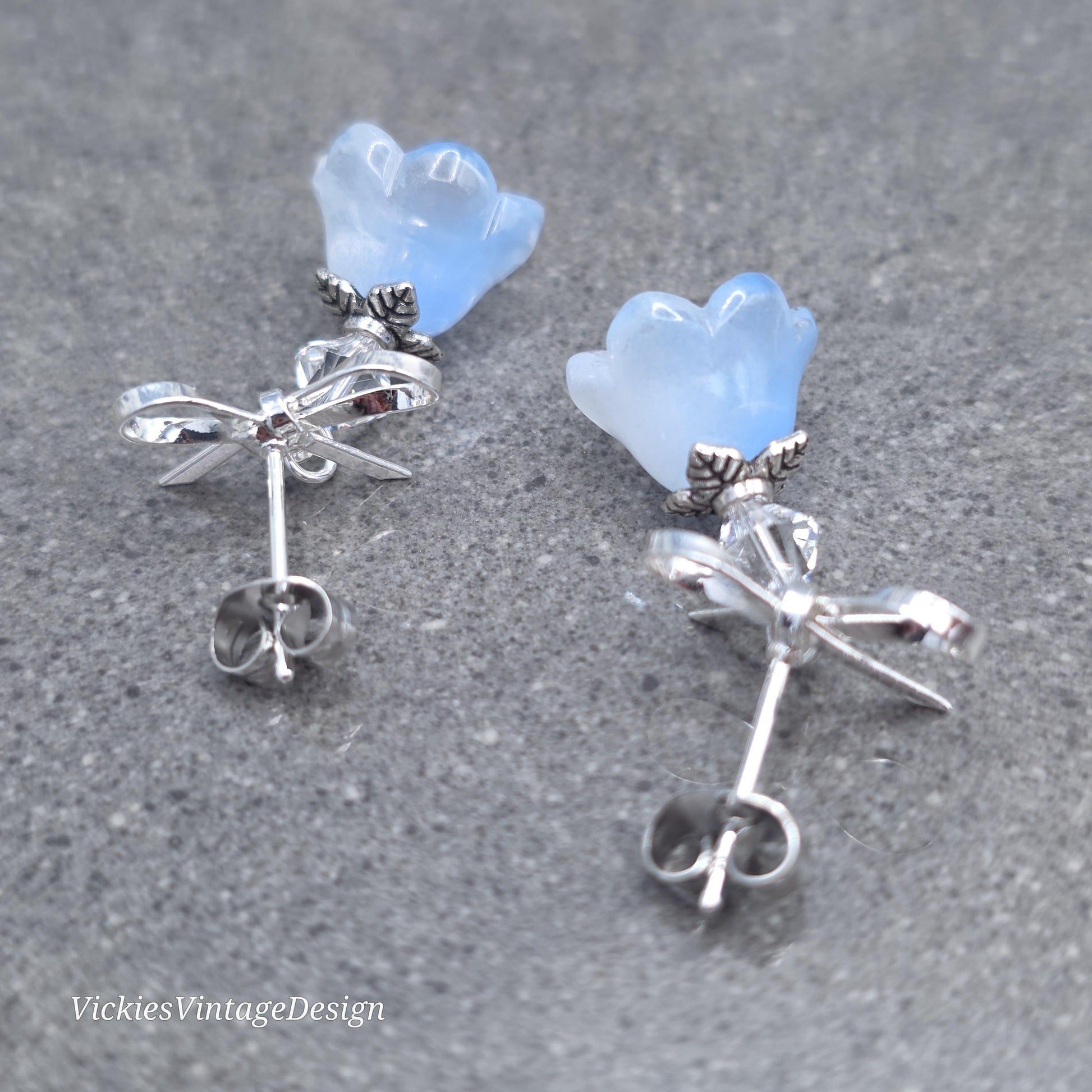 Flower Earrings, Something Blue, Glass Flower, PRIMERO Crystals®
