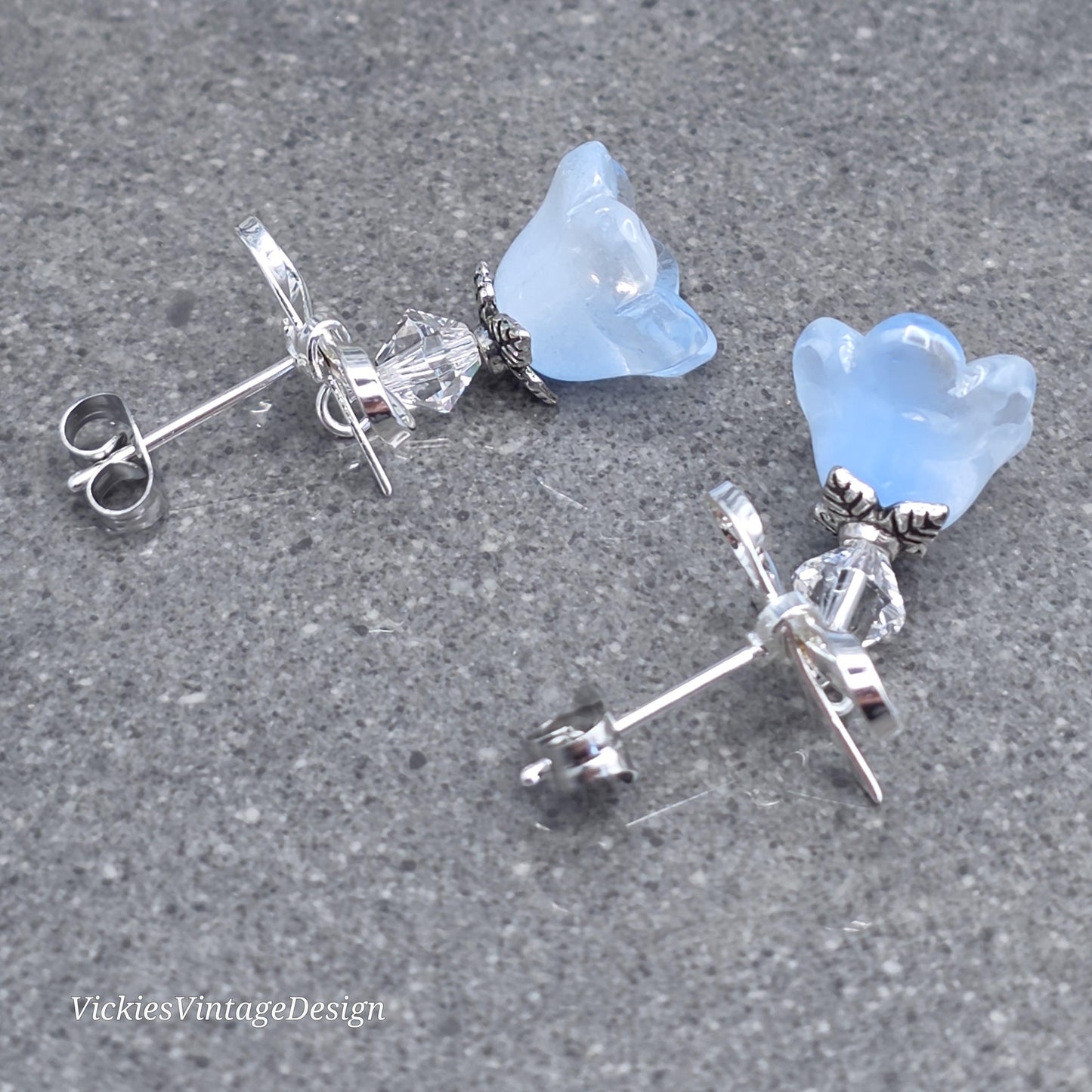 Flower Earrings, Something Blue, Glass Flower, PRIMERO Crystals®