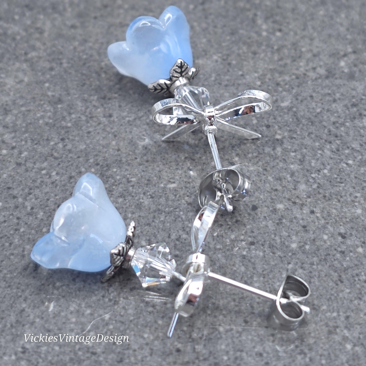 Flower Earrings, Something Blue, Glass Flower, PRIMERO Crystals®