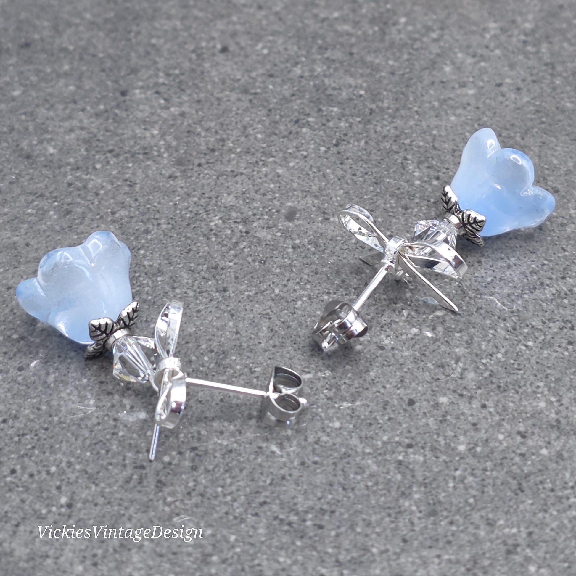 Flower Earrings, Something Blue, Glass Flower, PRIMERO Crystals®