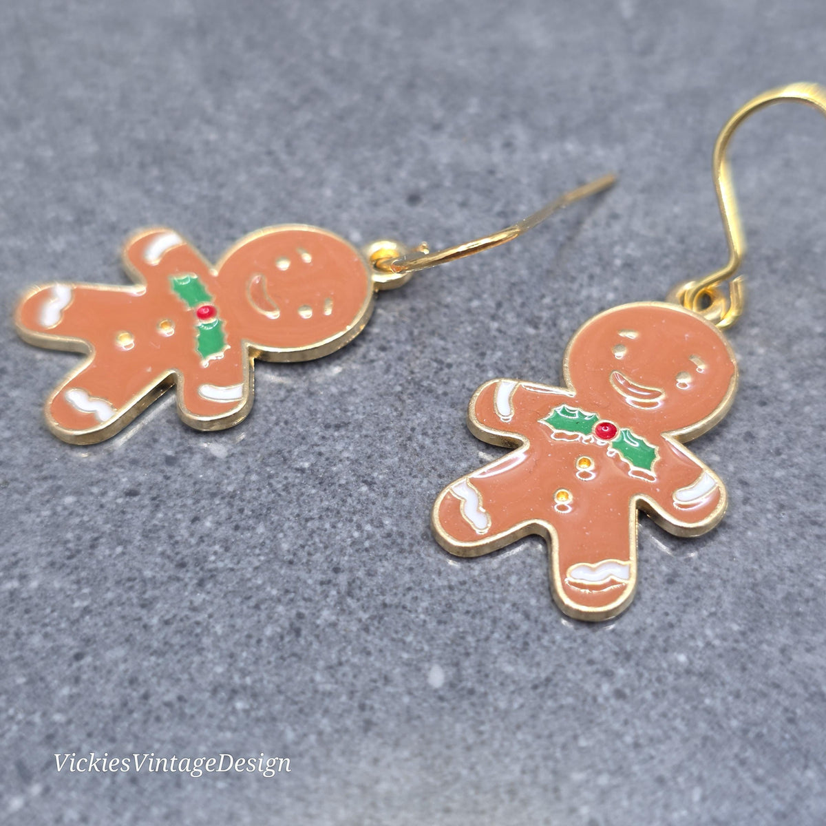 Gingerbread Men Earrings, Hypoallergenic Ear Wires, Christmas Festive Jewelry