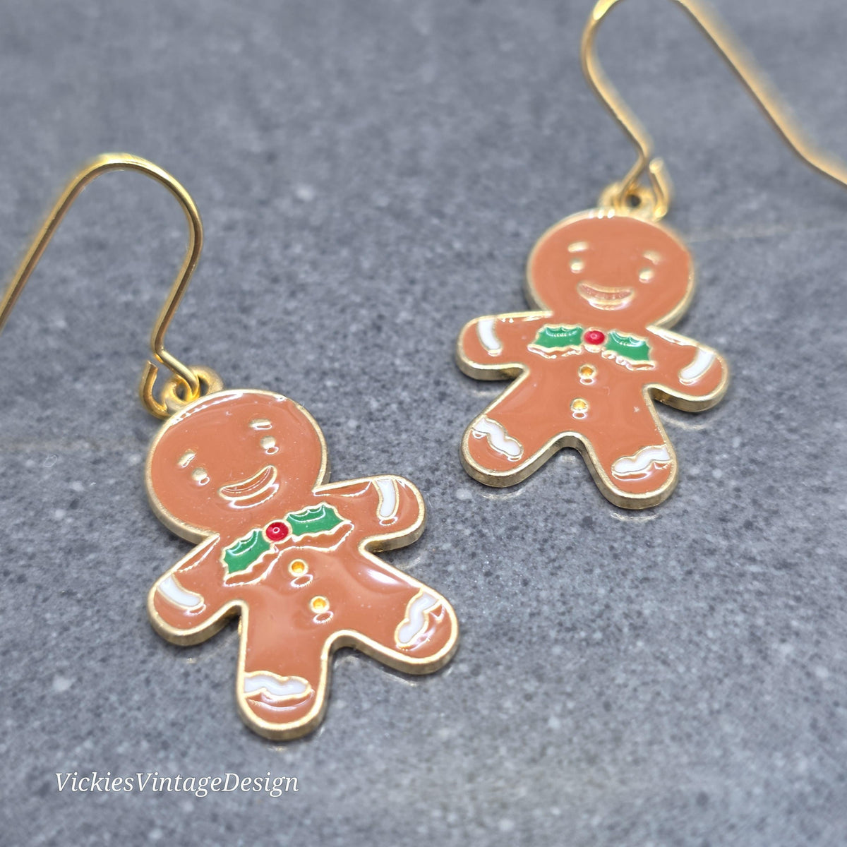 Gingerbread Men Earrings, Hypoallergenic Ear Wires, Christmas Festive Jewelry