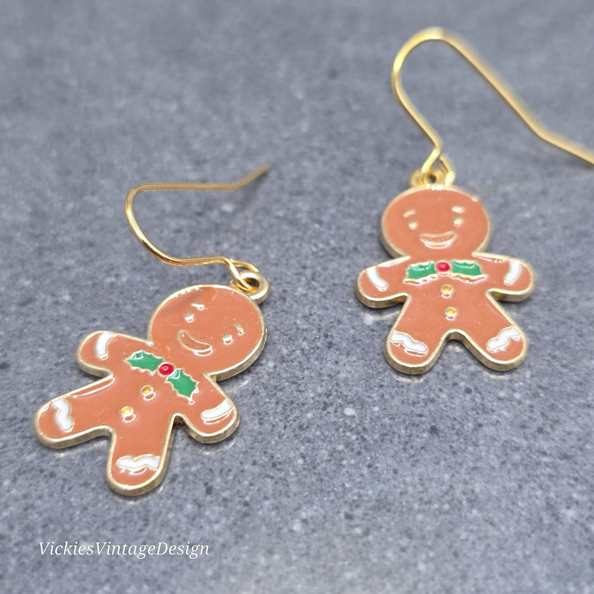 Gingerbread Men Earrings, Hypoallergenic Ear Wires, Christmas Festive Jewelry