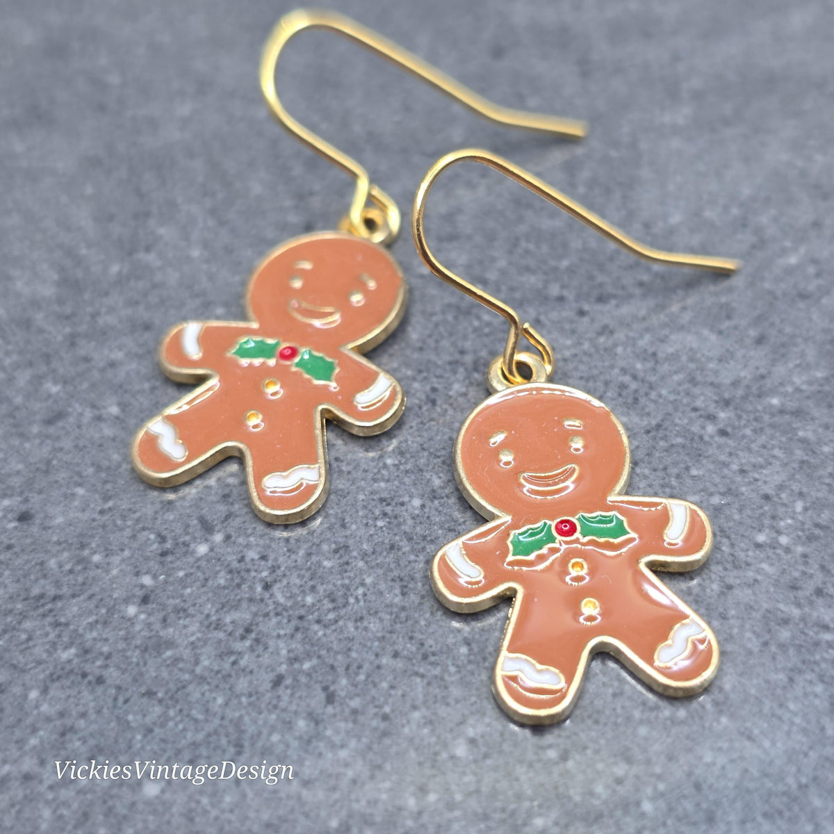 Gingerbread Men Earrings, Hypoallergenic Ear Wires, Christmas Festive Jewelry
