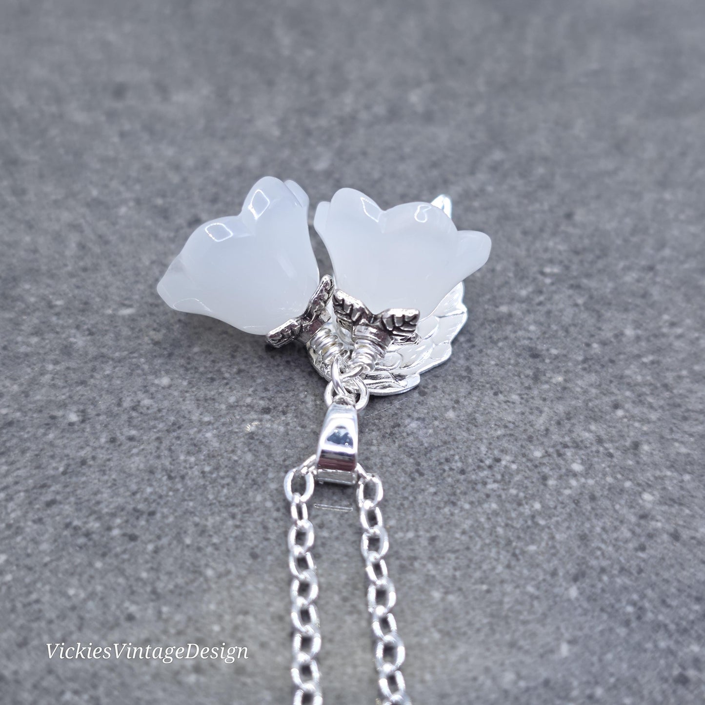 Flower Necklace, Glass Flowers, White Bellflower, Special Occasion Earrings, Flower Earrings, Matching Earrings Available