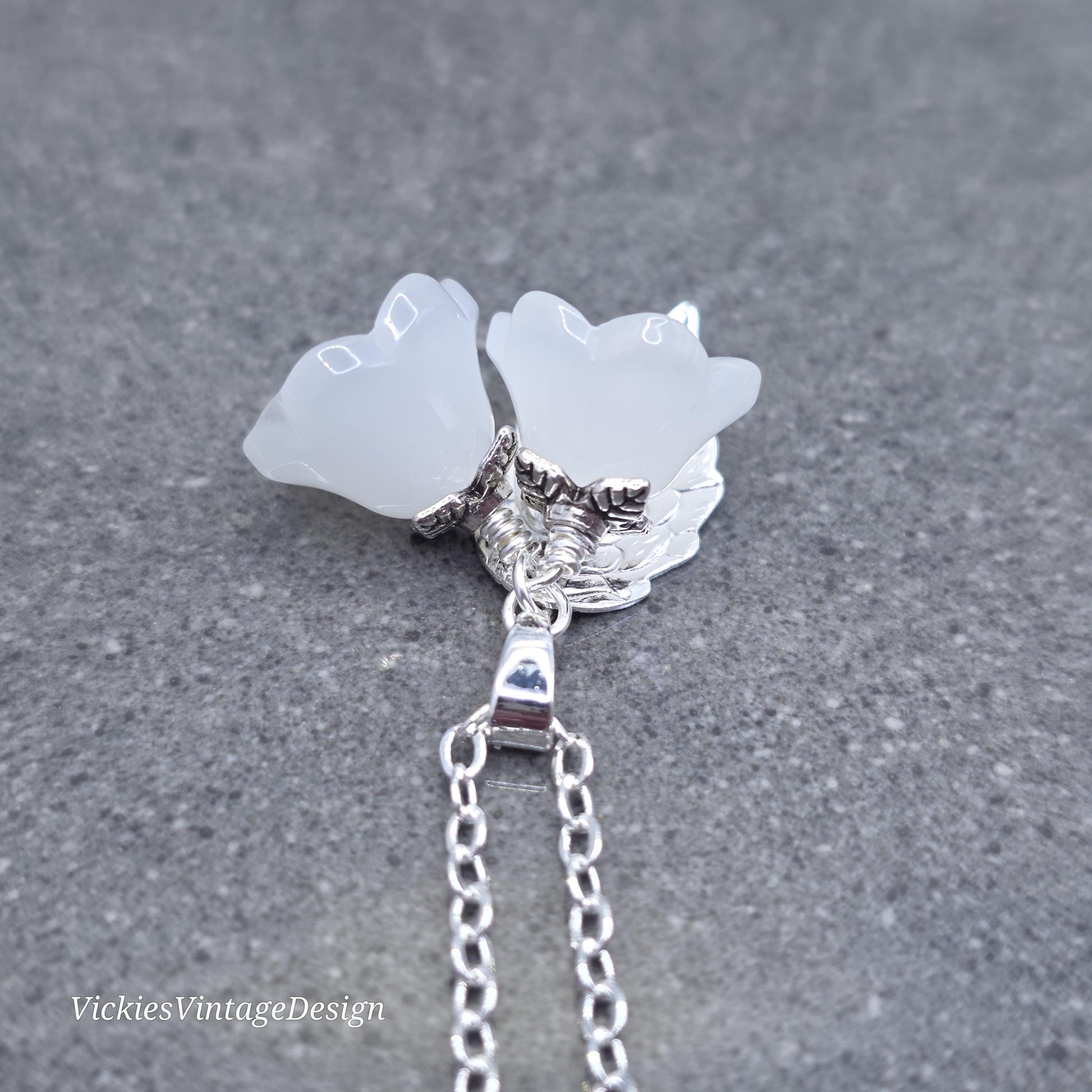 Flower Necklace, Glass Flowers, White Bellflower, Special Occasion Earrings, Flower Earrings, Matching Earrings Available