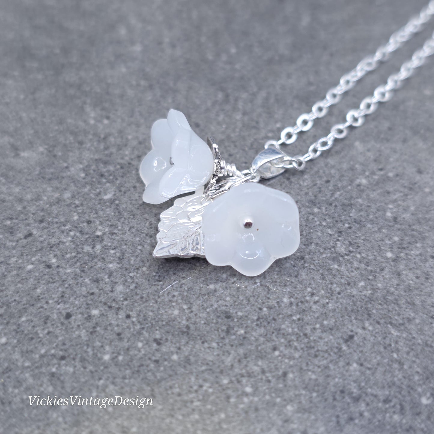 Flower Necklace, Glass Flowers, White Bellflower, Special Occasion Earrings, Flower Earrings, Matching Earrings Available