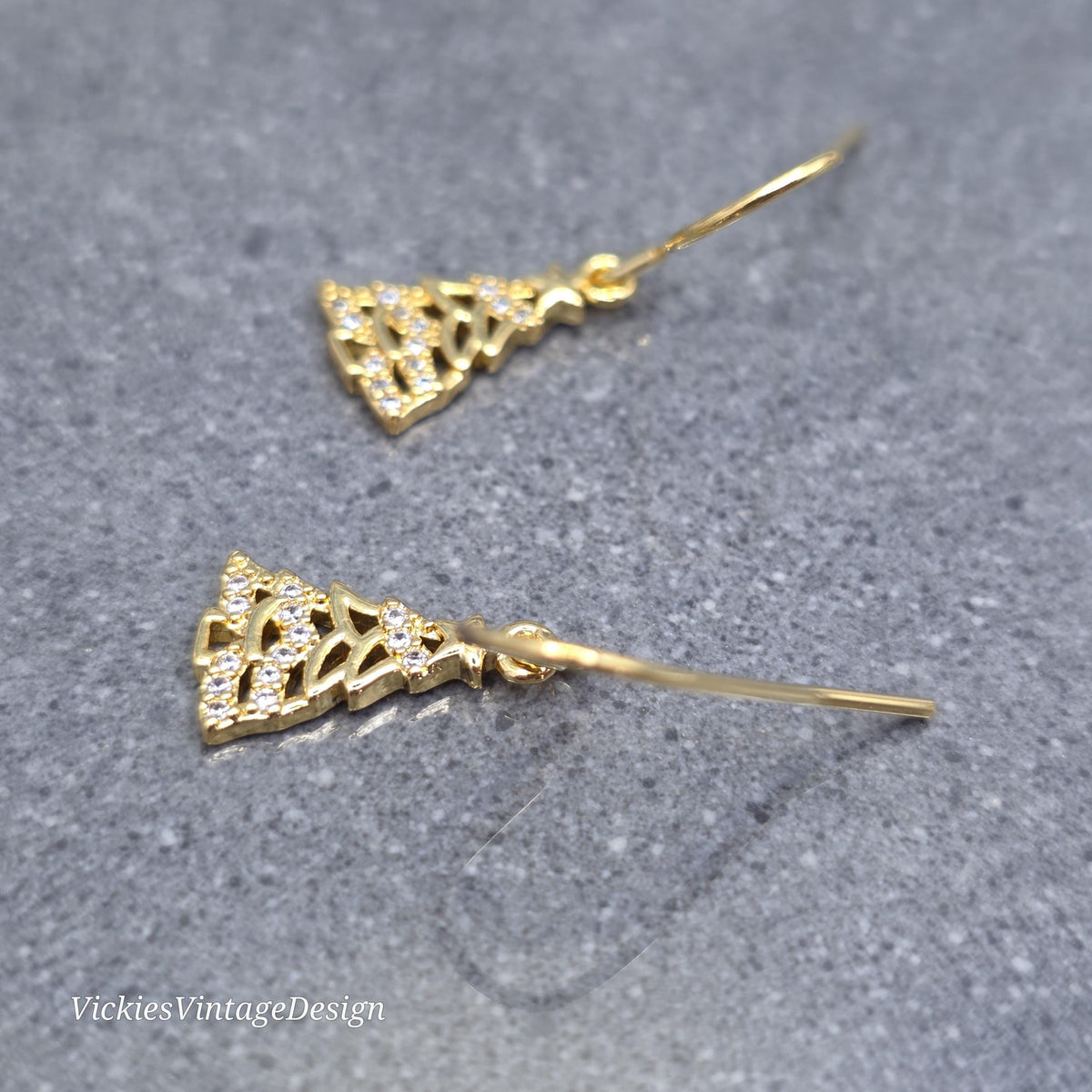 Christmas Tree Earrings, Micro Pave Clear Cubic Zirconia