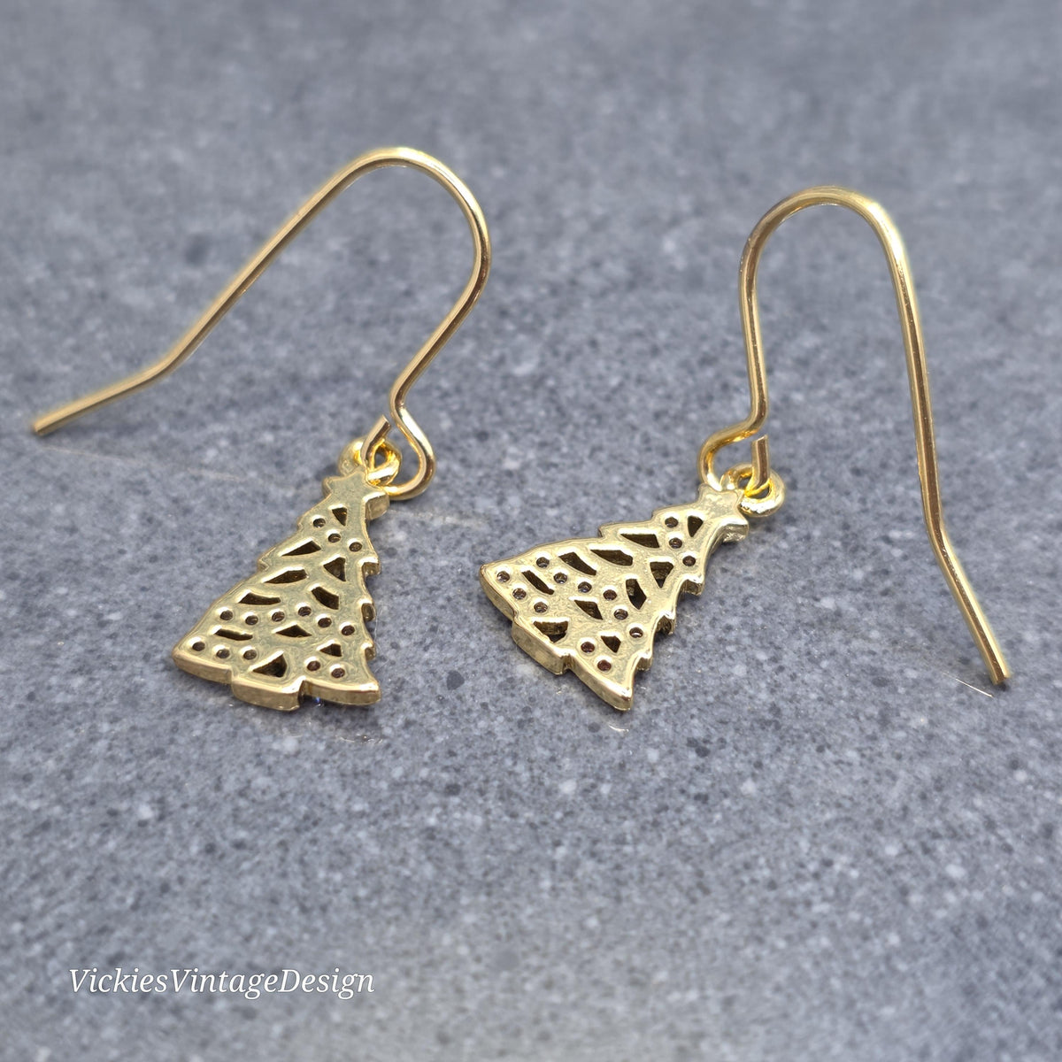 Christmas Tree Earrings, Micro Pave Clear Cubic Zirconia