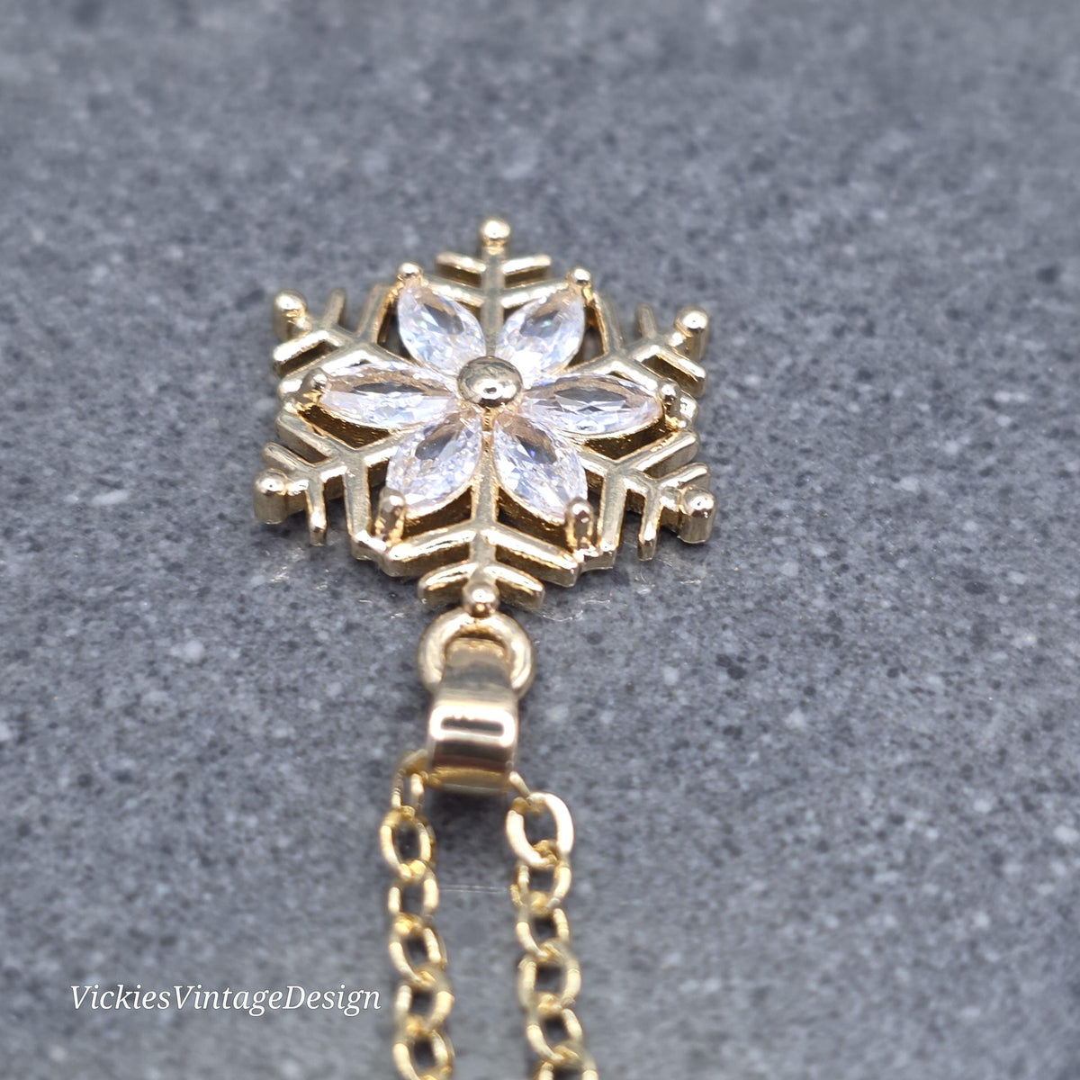 Crystal Clear Snowflake Necklace, Gold Snowflake Jewelry