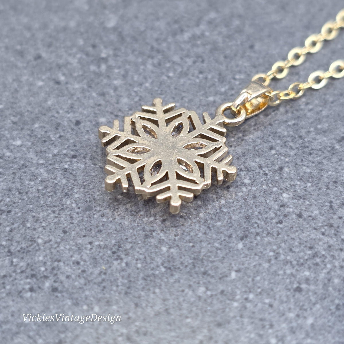 Crystal Clear Snowflake Necklace, Gold Snowflake Jewelry