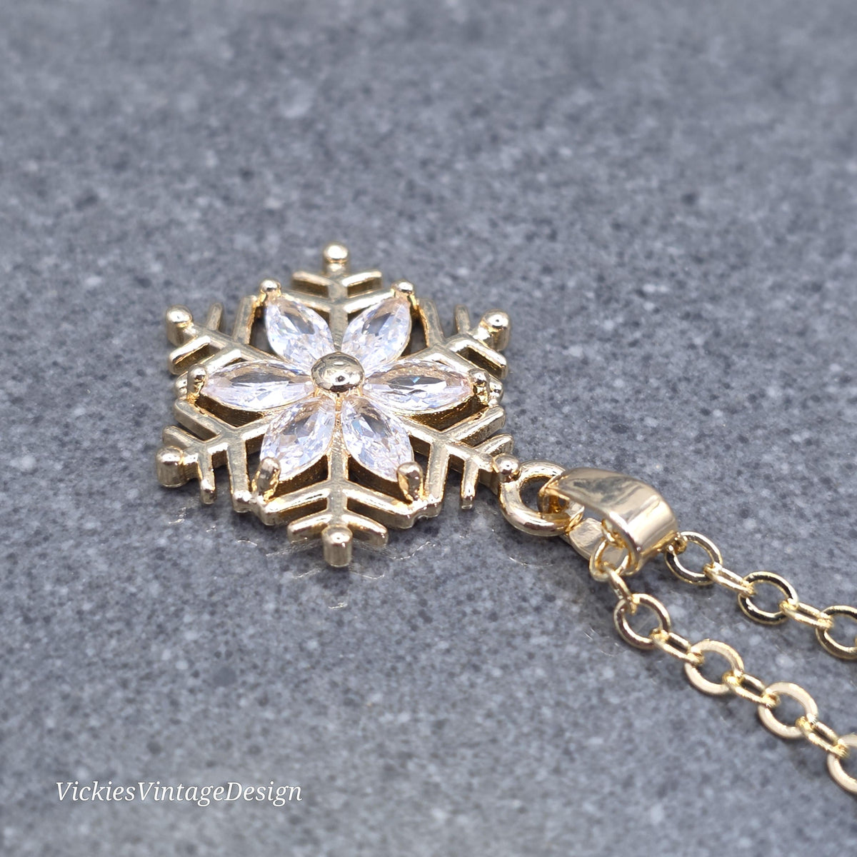 Crystal Clear Snowflake Necklace, Gold Snowflake Jewelry
