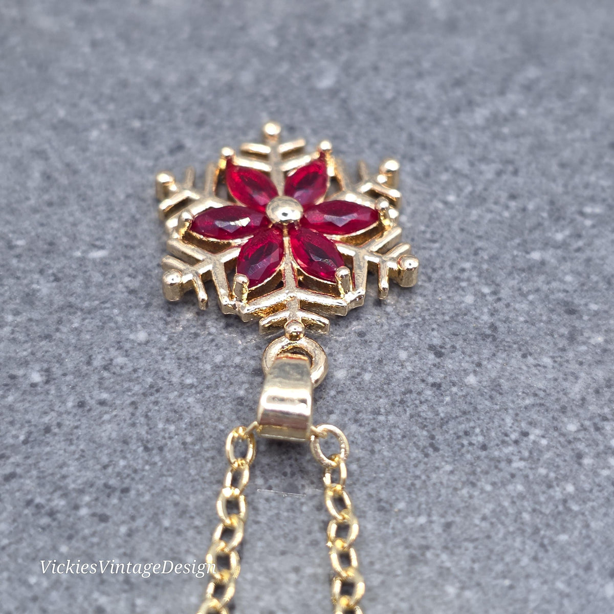 Red Snowflake Necklace, Gold Snowflake Jewelry