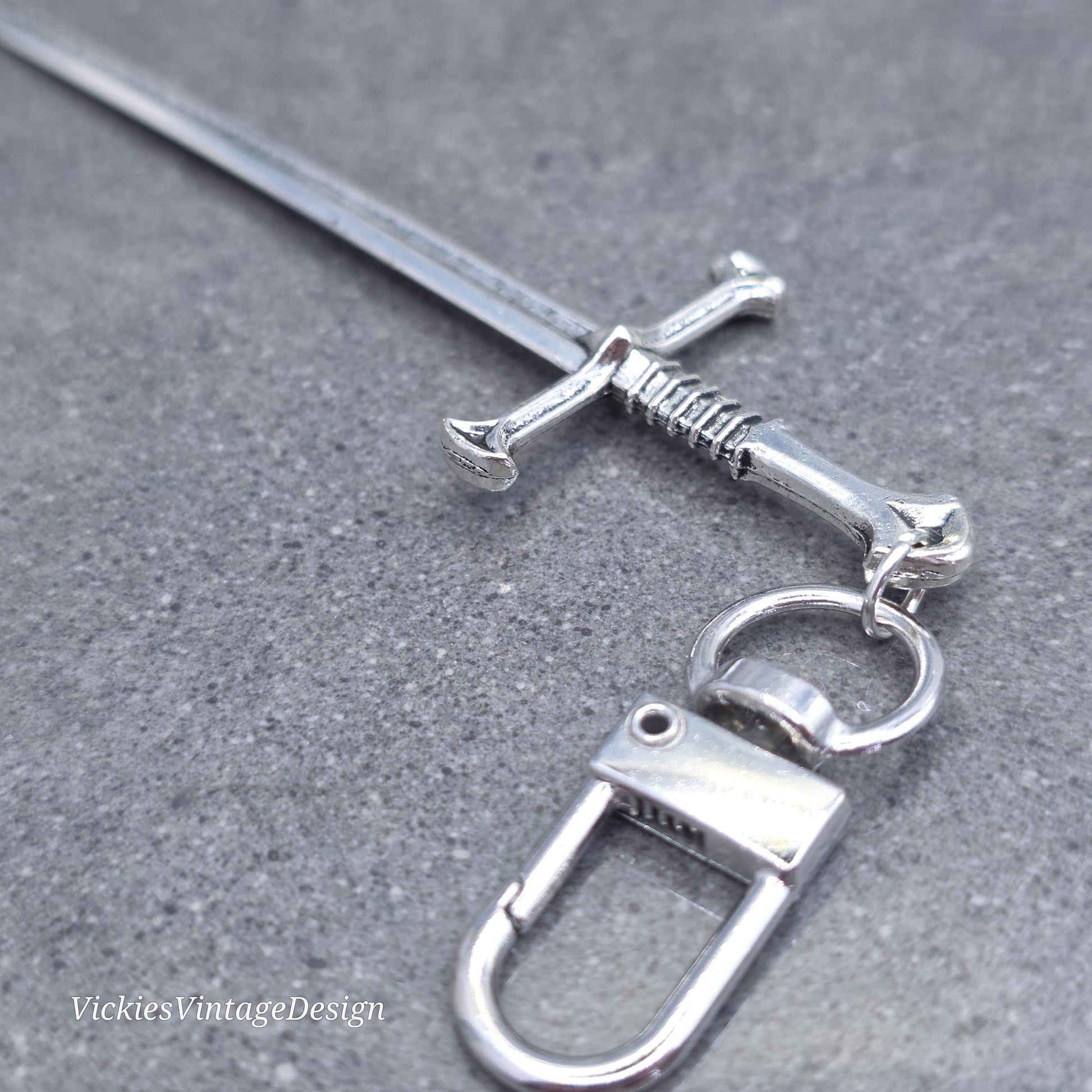 Sword bag charm, Dagger keychain with clip, keyring Lobster clasp, keys handbags or backpacks