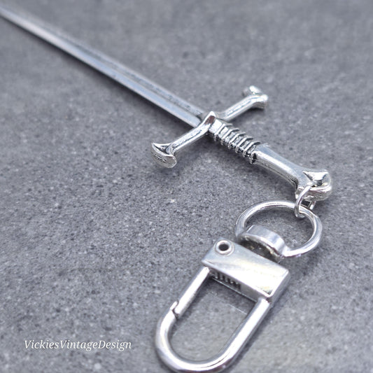 Sword bag charm, Dagger keychain with clip, keyring Lobster clasp, keys handbags or backpacks