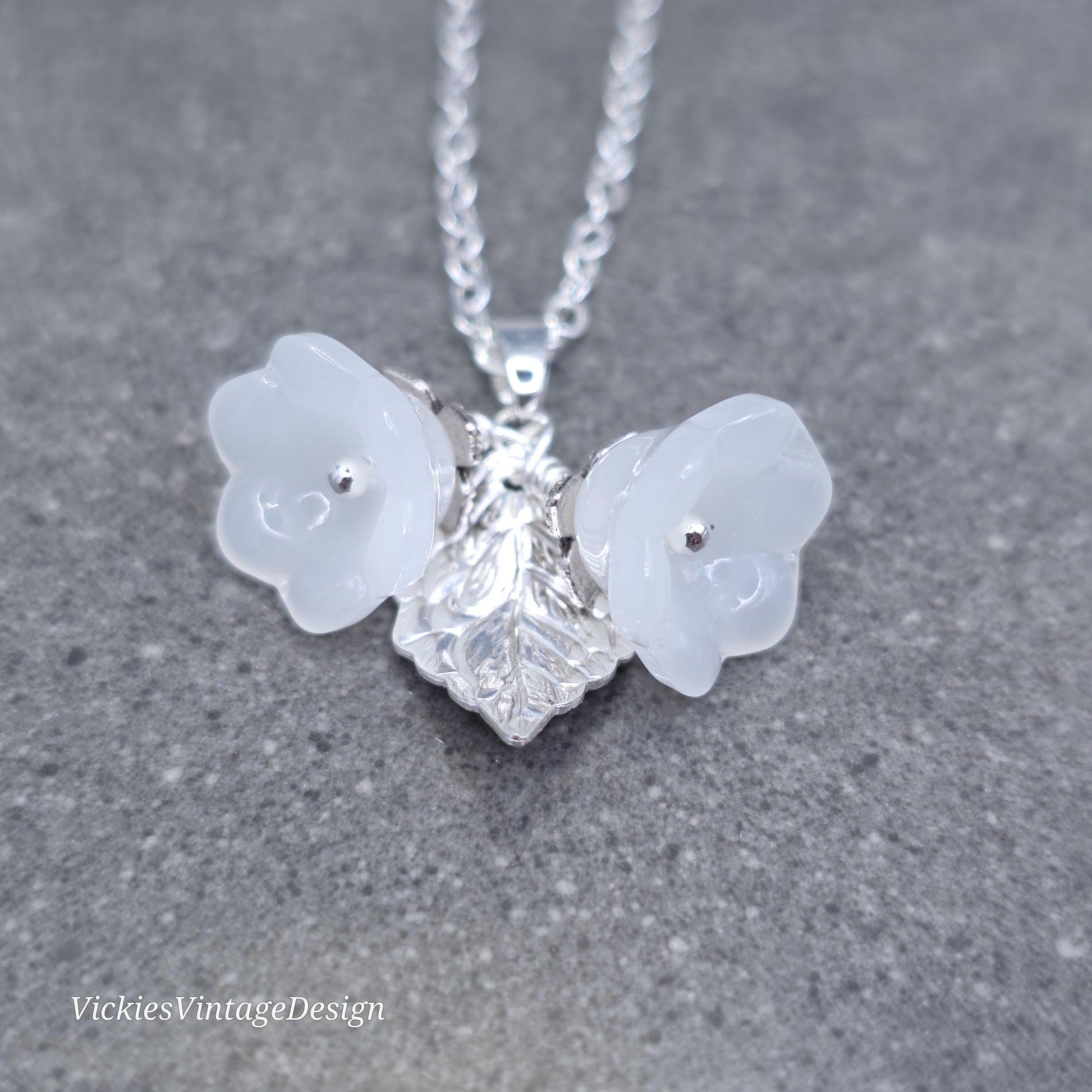 Flower Necklace, Glass Flowers, White Bellflower, Special Occasion Earrings, Flower Earrings, Matching Earrings Available
