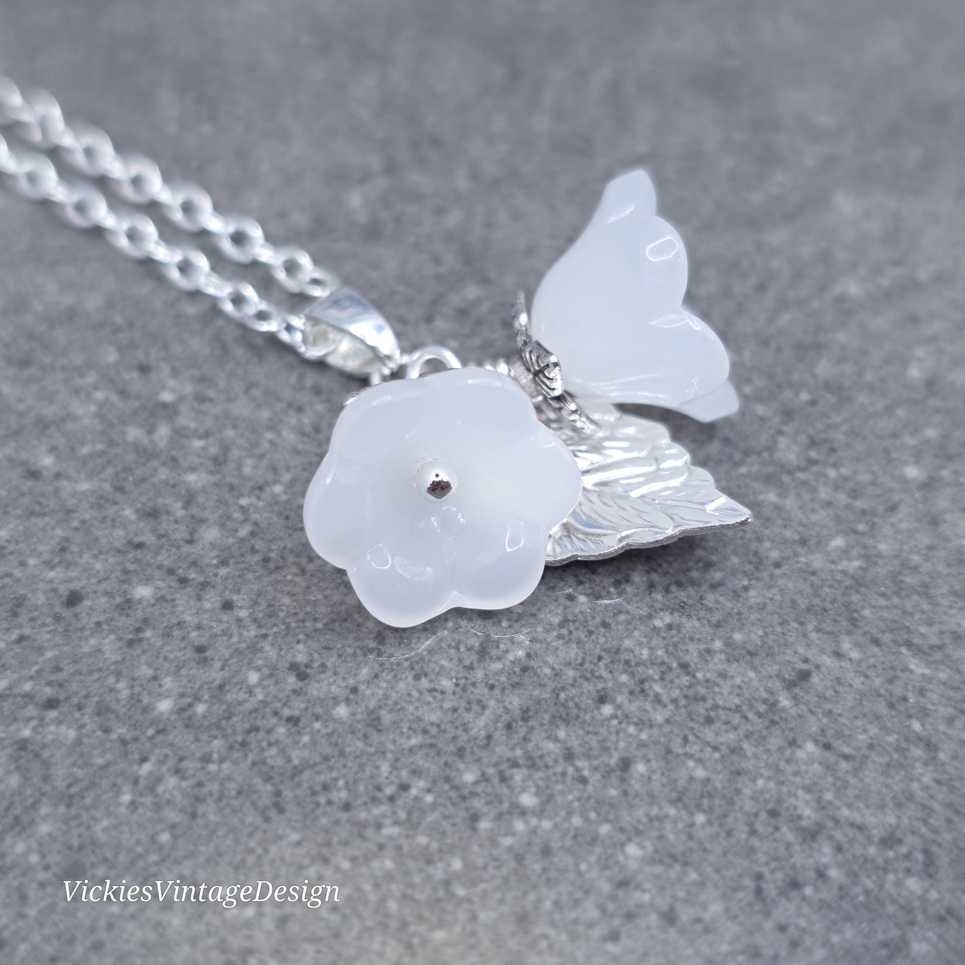 Flower Necklace, Glass Flowers, White Bellflower, Special Occasion Earrings, Flower Earrings, Matching Earrings Available