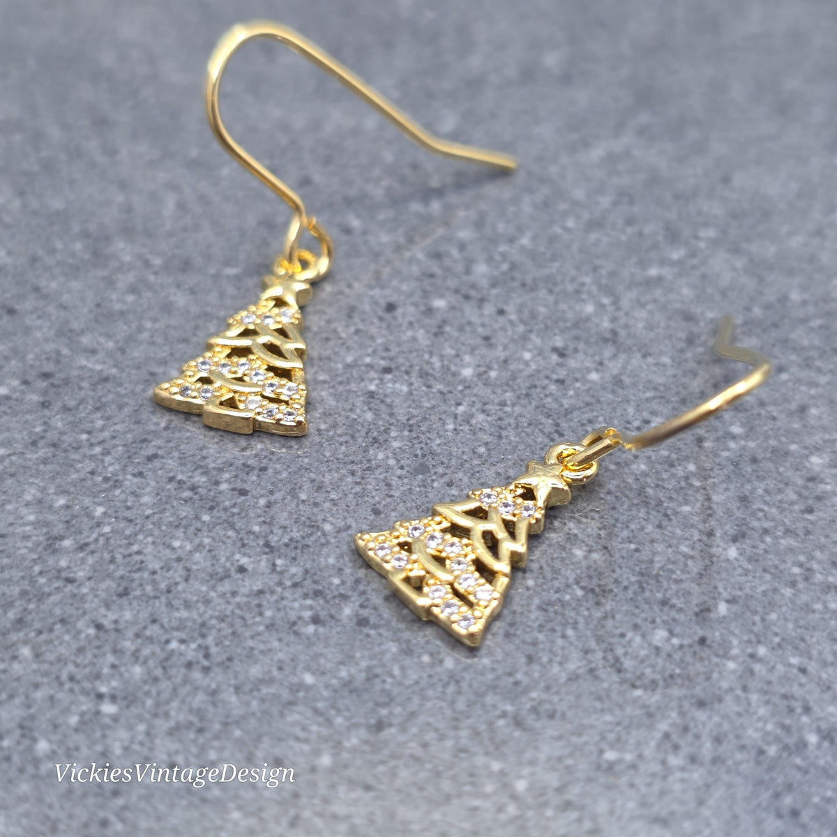 Christmas Tree Earrings, Micro Pave Clear Cubic Zirconia