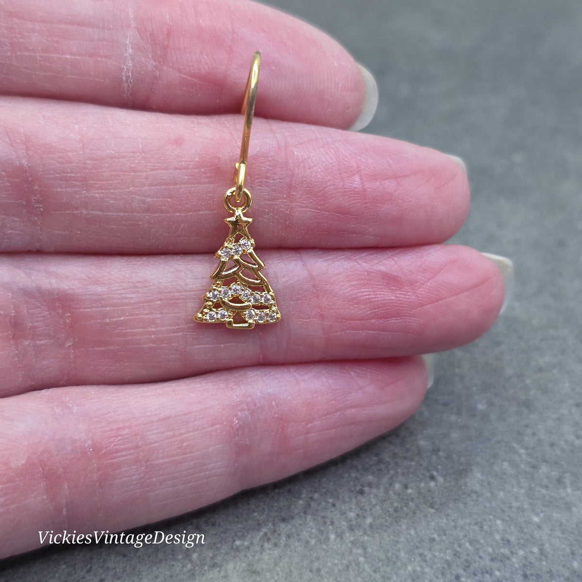 Christmas Tree Earrings, Micro Pave Clear Cubic Zirconia