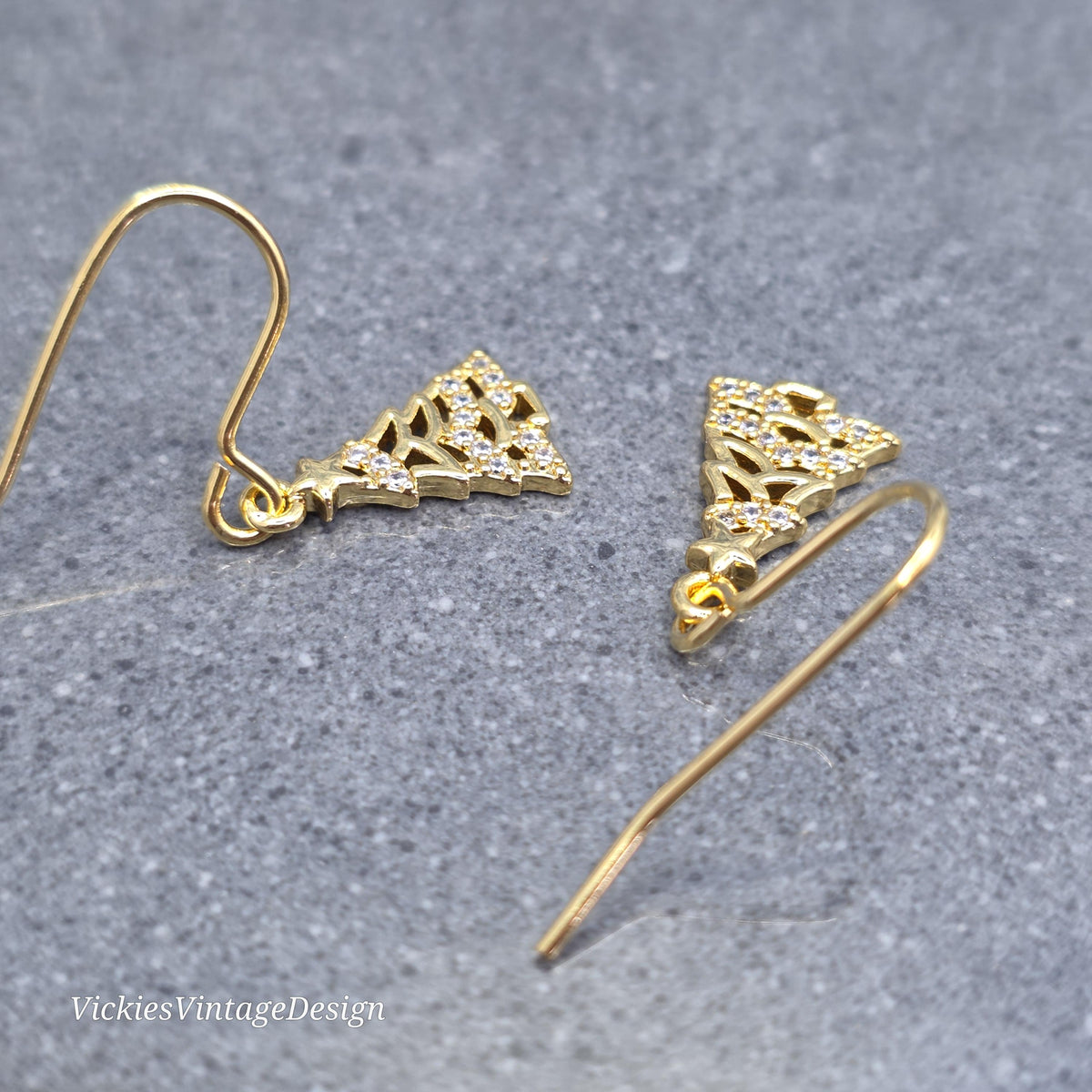 Christmas Tree Earrings, Micro Pave Clear Cubic Zirconia