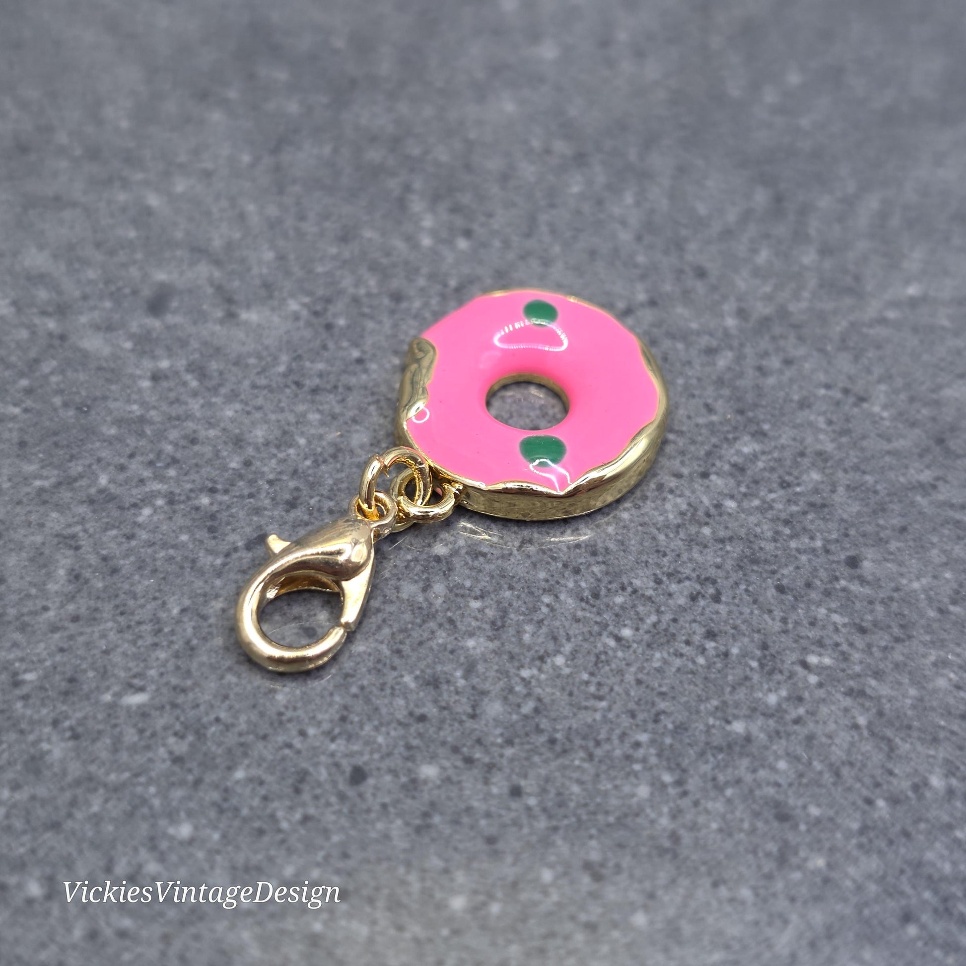 Donut Clip on Charm with Gold Lobster Clasp, Brass, Nickel Free, Stitch Marker, Zipper, Planner Charm