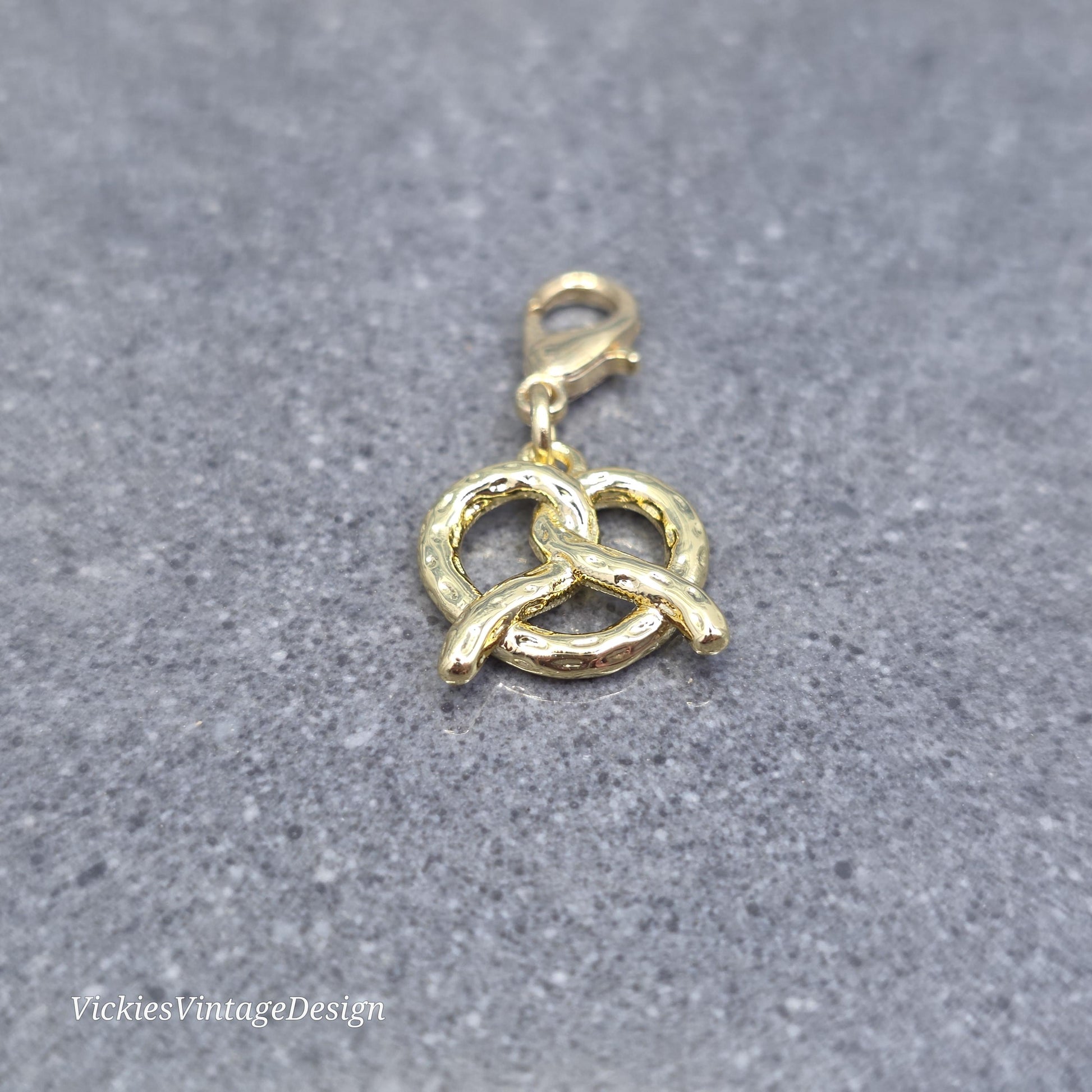 Pretzel Clip on Charm with Gold Lobster Clasp, Brass, Nickel Free, Stitch Marker, Zipper, Planner Charm