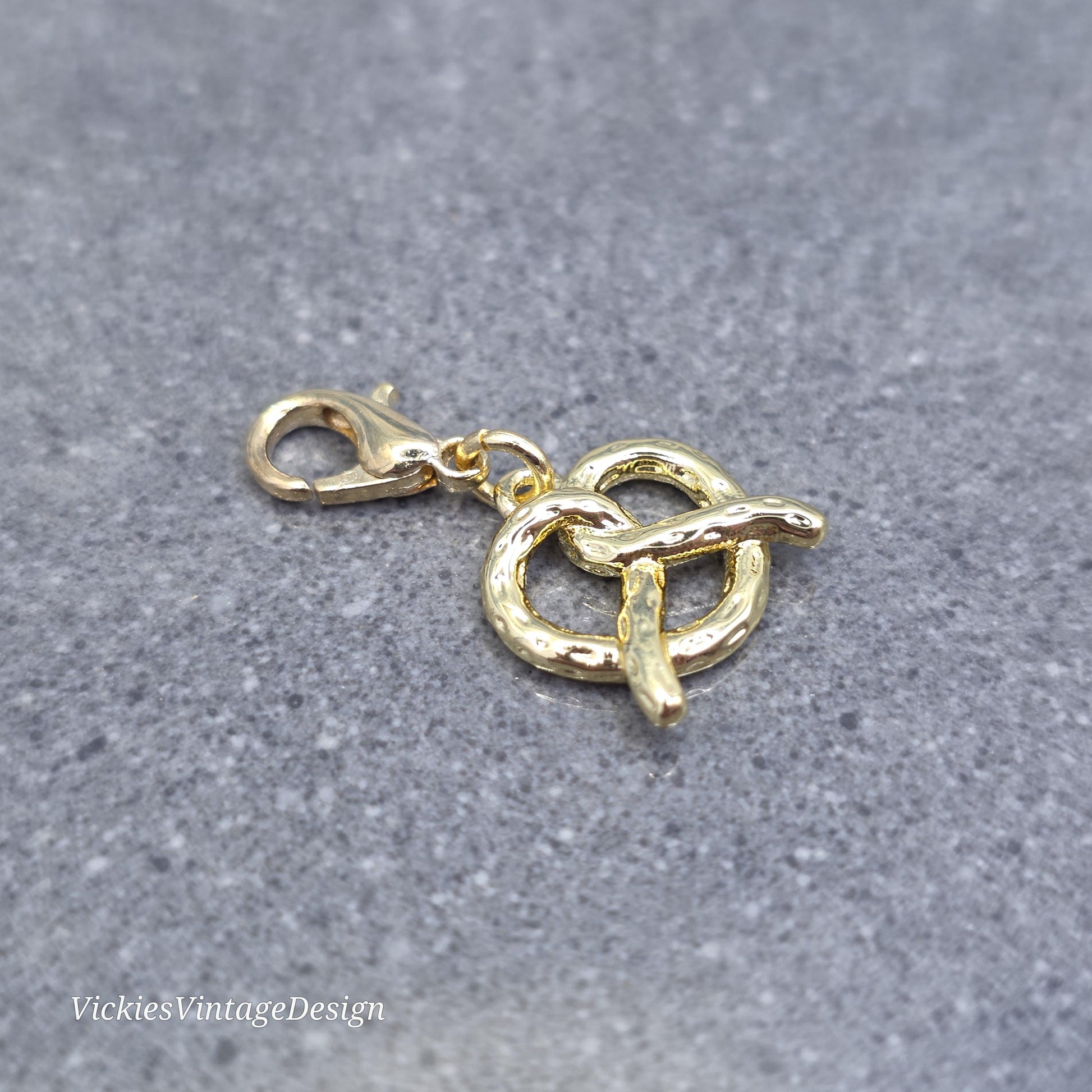 Pretzel Clip on Charm with Gold Lobster Clasp, Brass, Nickel Free, Stitch Marker, Zipper, Planner Charm