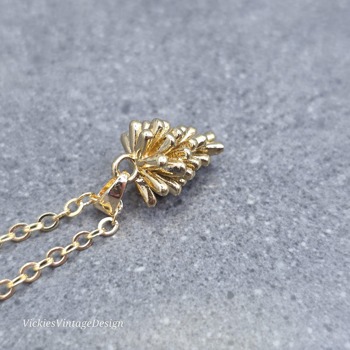 Gold Pinecone Necklace, 18k Gold Plated, Autumn Winter Jewelry