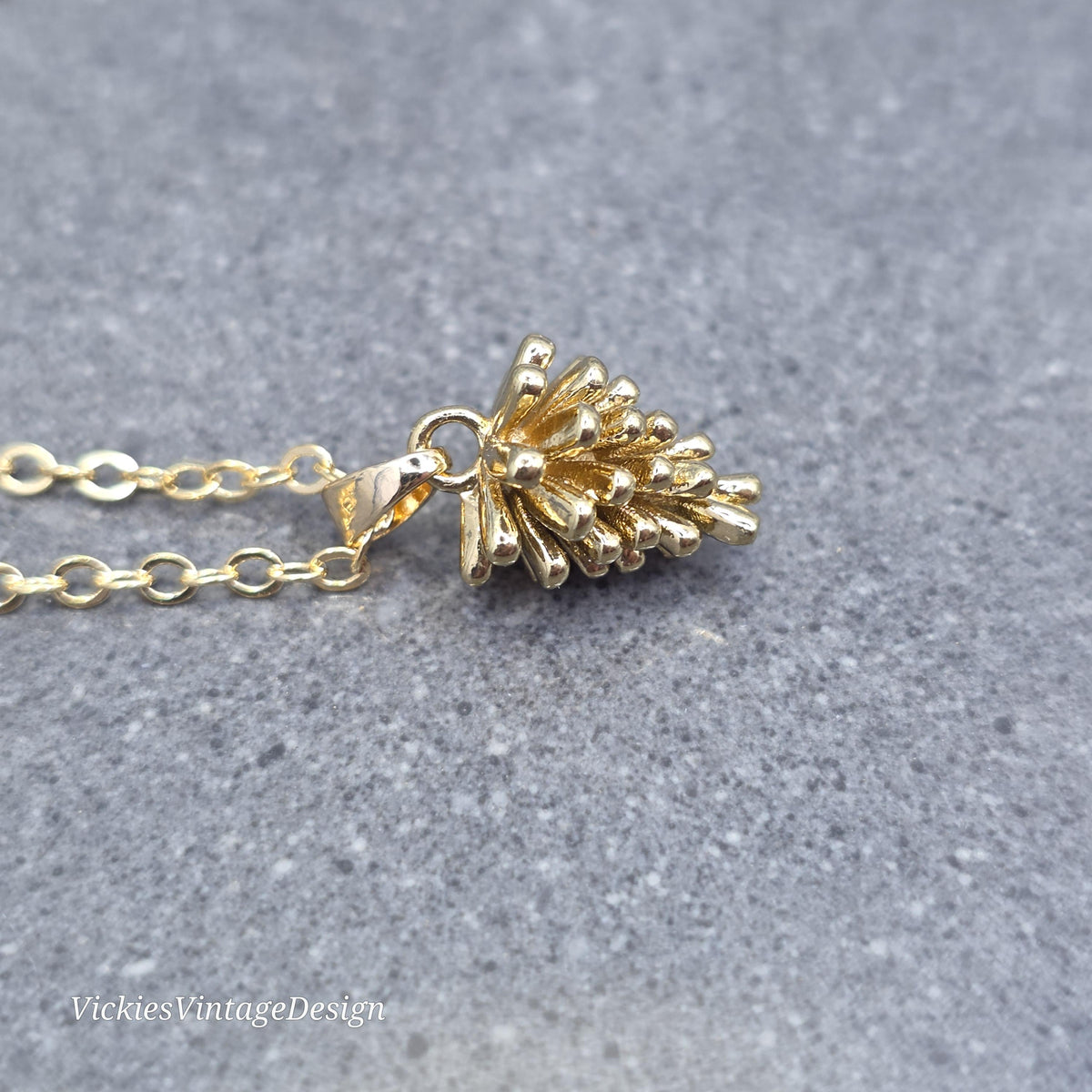 Gold Pinecone Necklace, 18k Gold Plated, Autumn Winter Jewelry