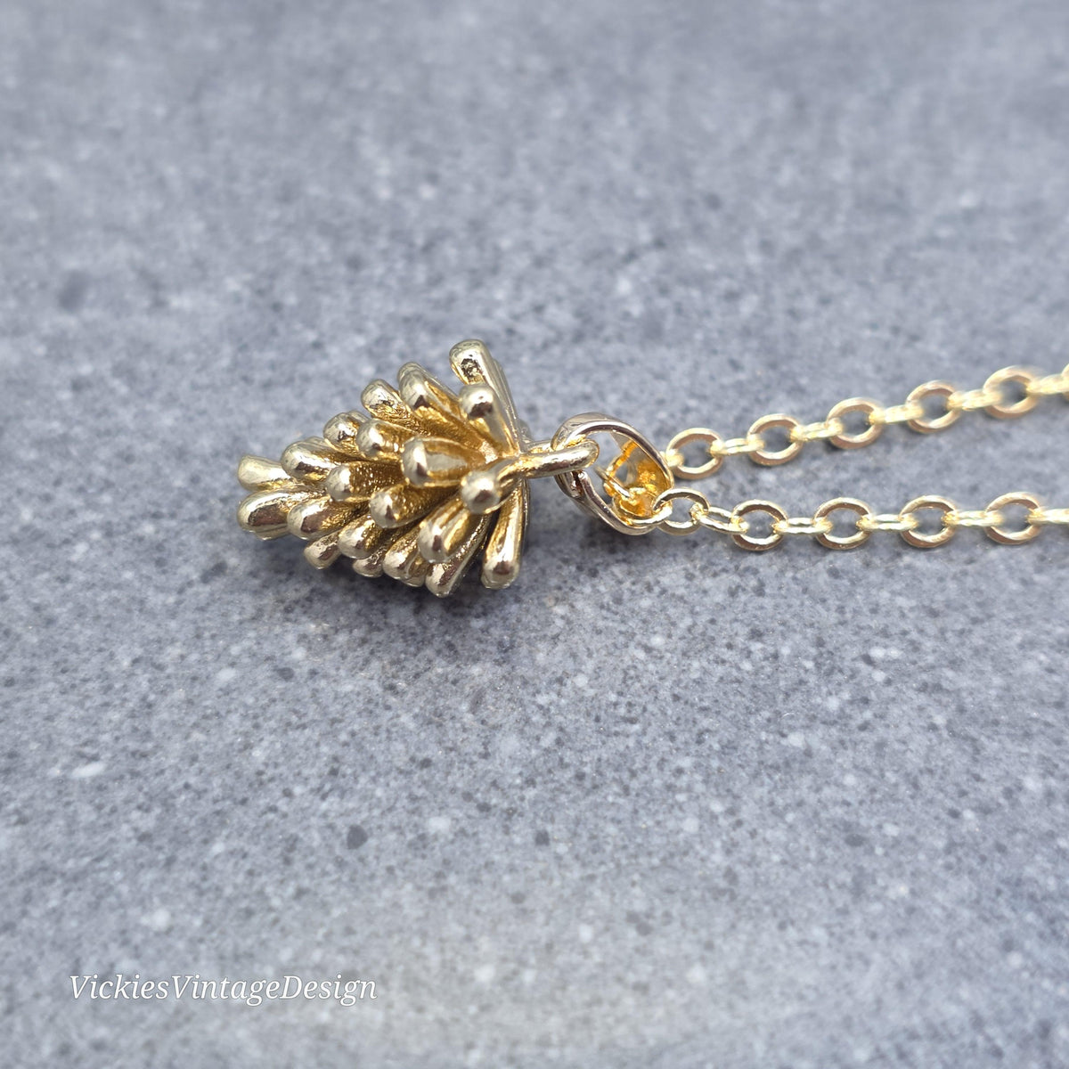 Gold Pinecone Necklace, 18k Gold Plated, Autumn Winter Jewelry