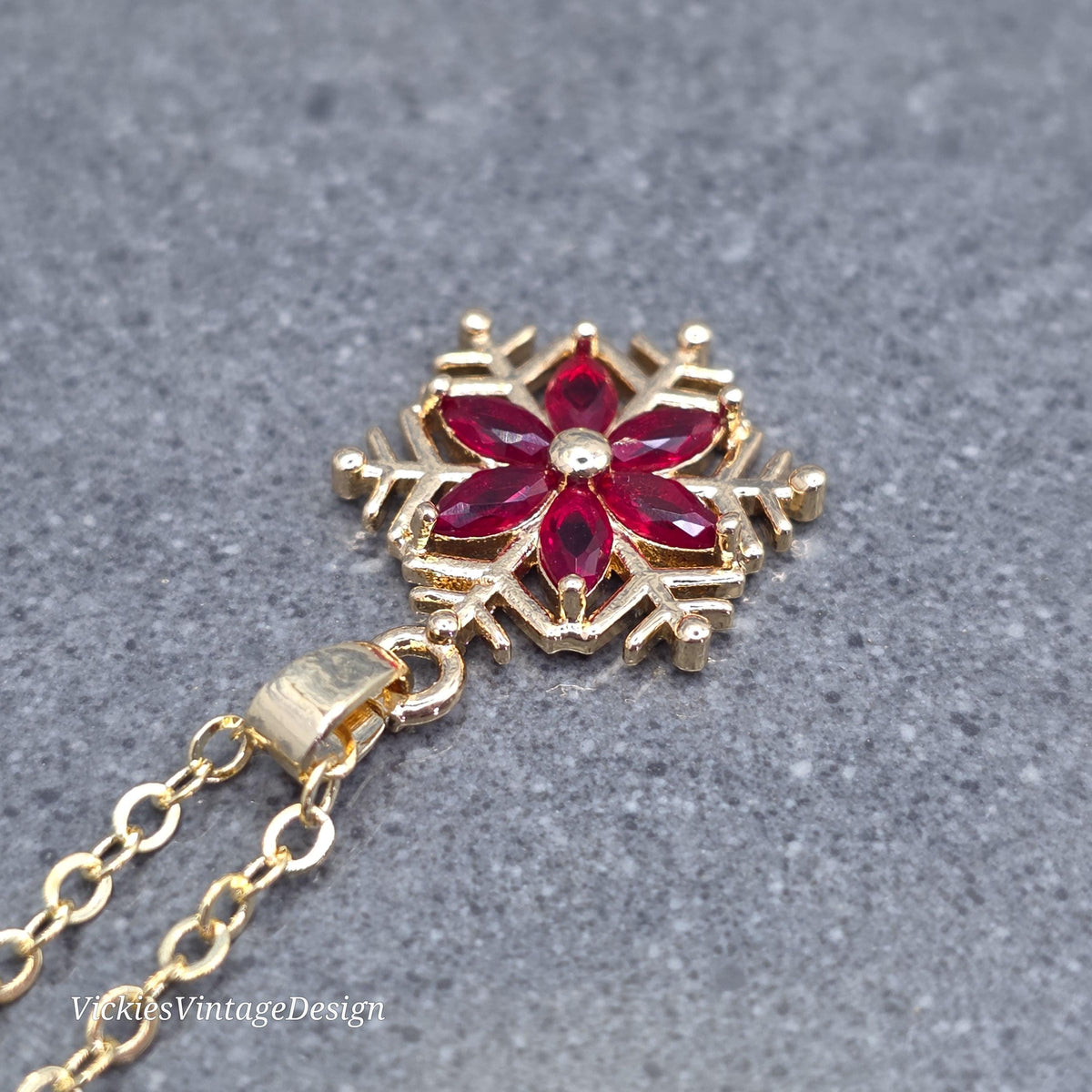Red Snowflake Necklace, Gold Snowflake Jewelry