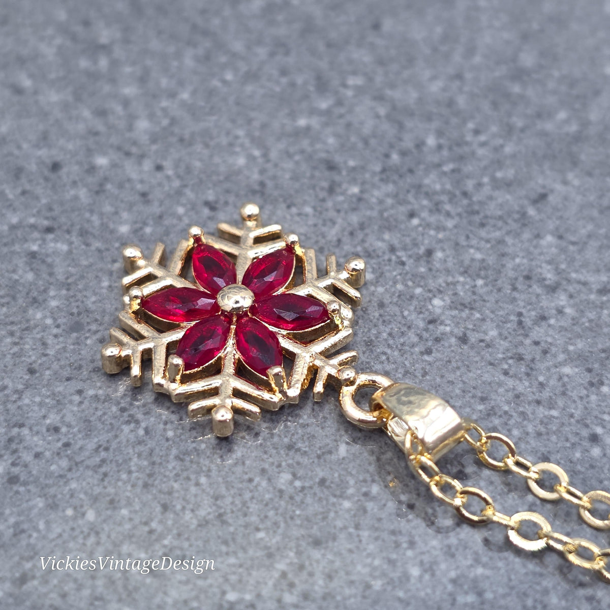 Red Snowflake Necklace, Gold Snowflake Jewelry