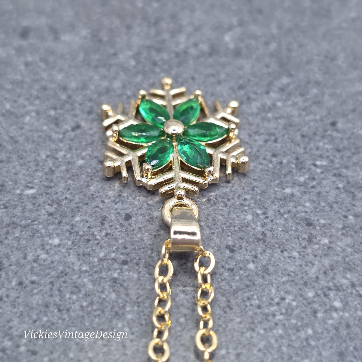 Green Snowflake Necklace, Gold Snowflake Jewelry