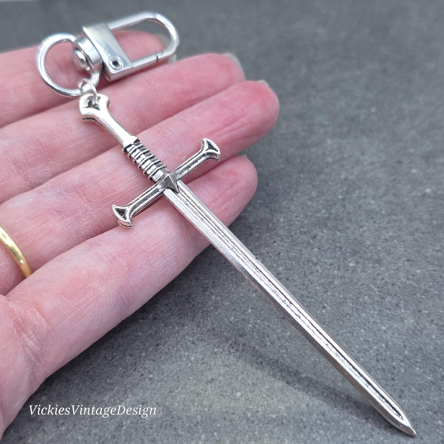 Sword bag charm, Dagger keychain with clip, keyring Lobster clasp, keys handbags or backpacks