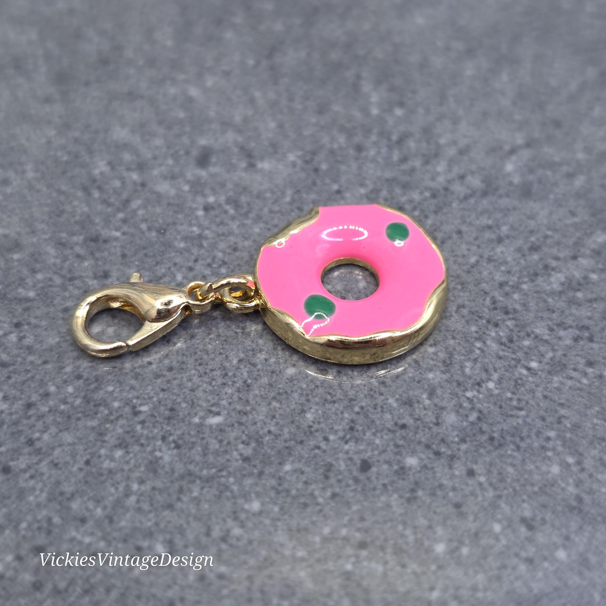 Donut Clip on Charm with Gold Lobster Clasp, Brass, Nickel Free, Stitch Marker, Zipper, Planner Charm